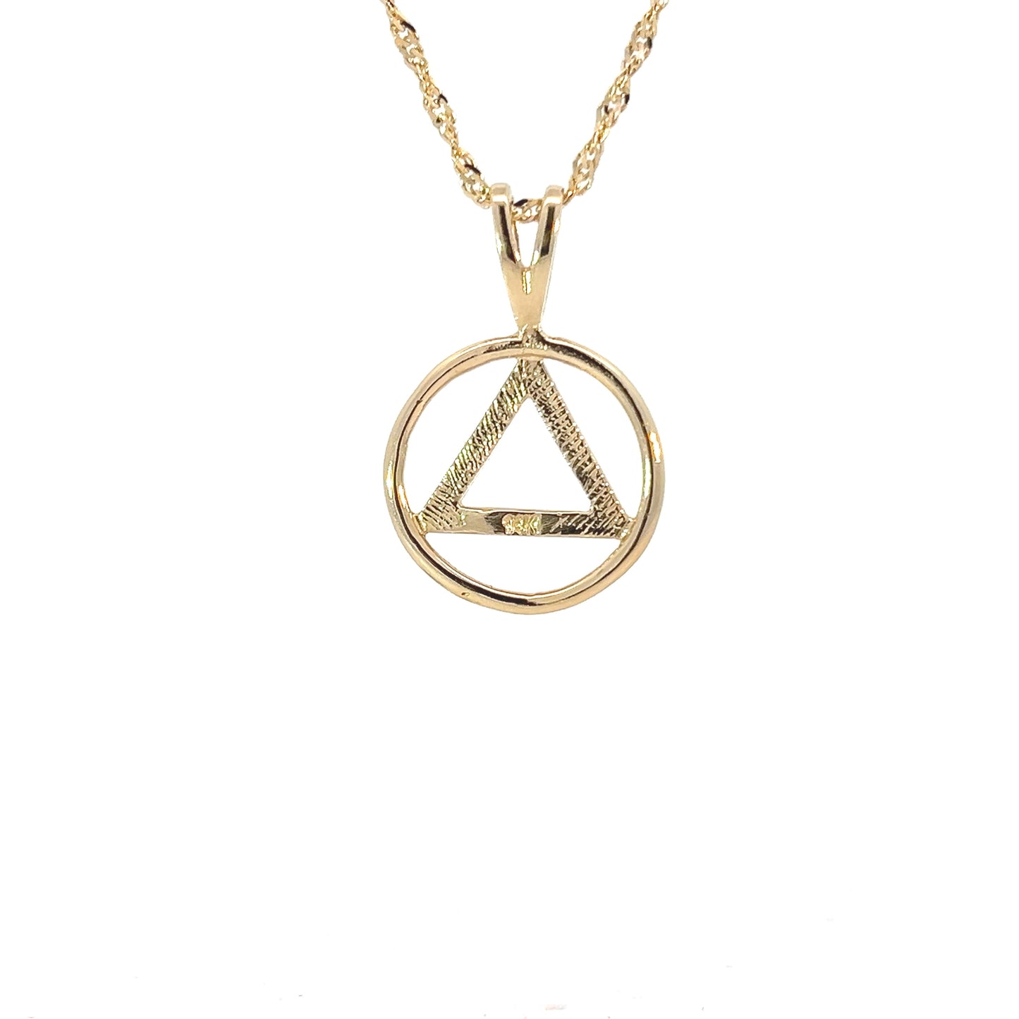 14k Gold AA Pendant – Flat Triangle in Wire Style Circle, Medium Size, 2.0g, Hand-Finished, Pendant Only