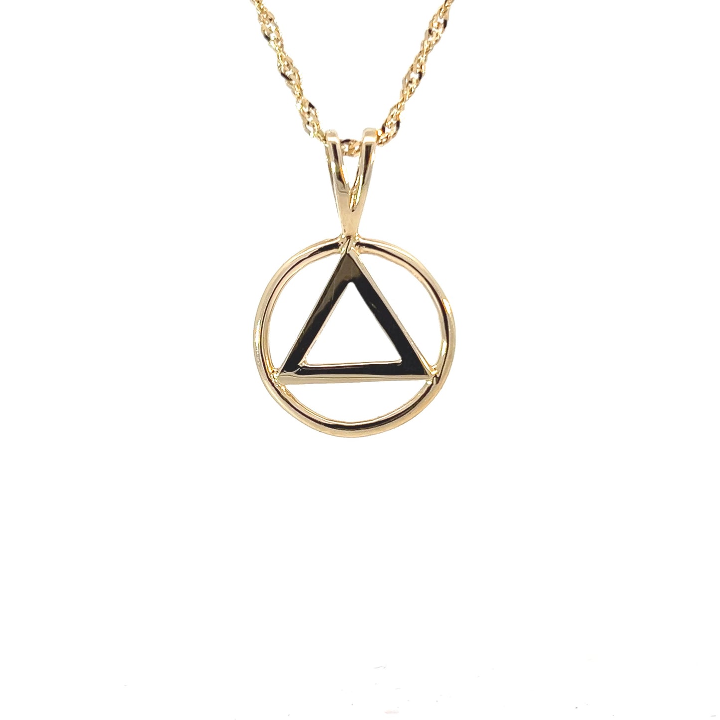 14k Gold AA Pendant – Flat Triangle in Wire Style Circle, Medium Size, 2.0g, Hand-Finished, Pendant Only