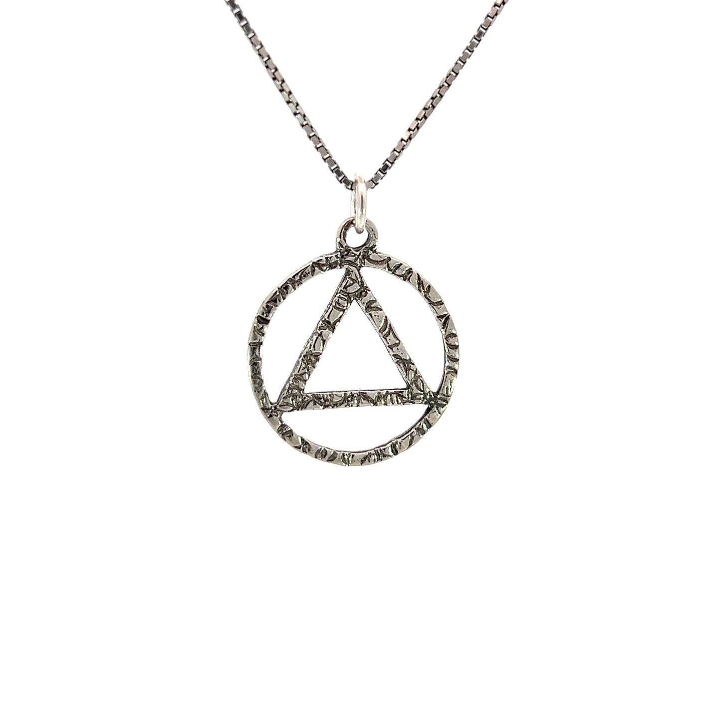Sterling Silver Textured AA Symbol Pendant – 2.1g, Hand-Finished Recovery Jewelry