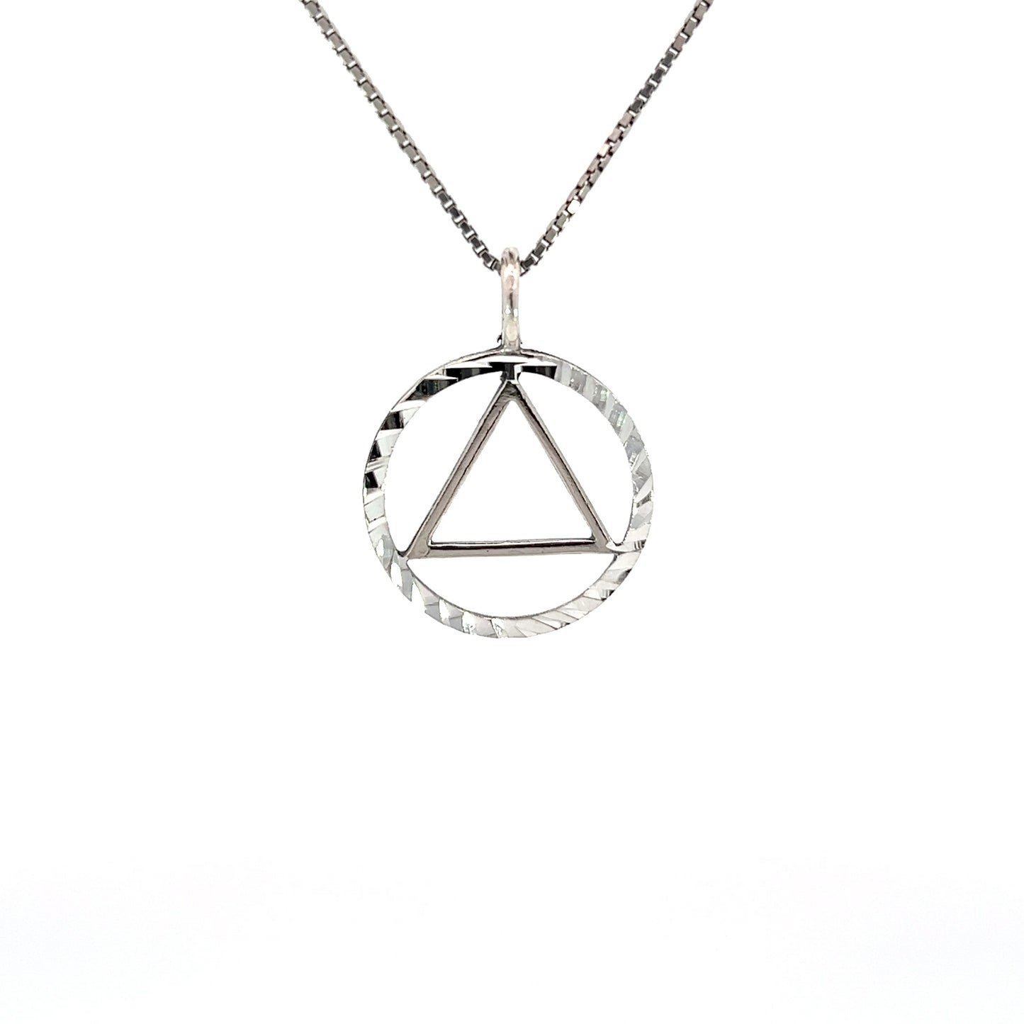 Sterling Silver AA Pendant – Circle Triangle with Diamond Cut Accents, Large/Medium Size, 1.6g