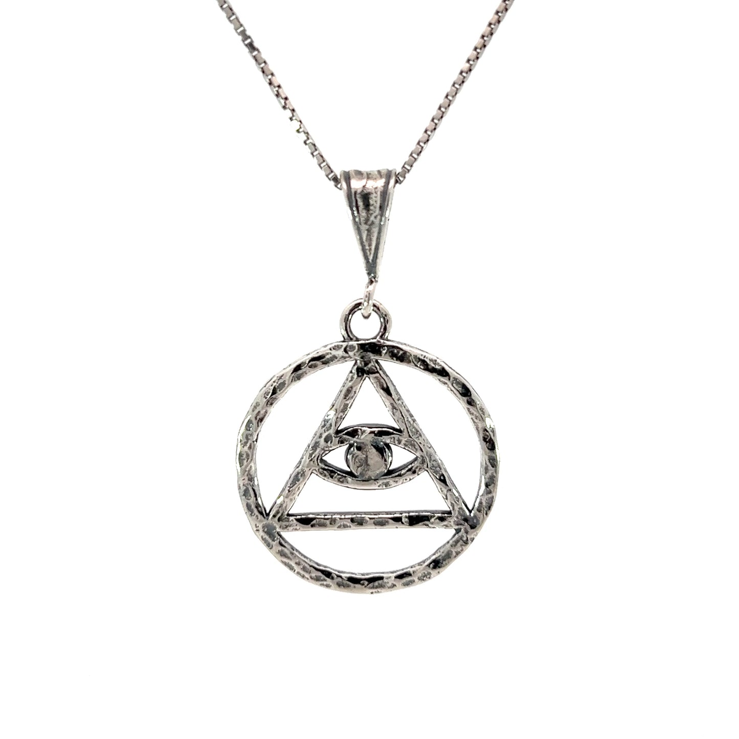 Sterling Silver AA Pendant with Mystic Eye – Large Size, 7.6g, Oxidized Hammered Finish, Made in USA