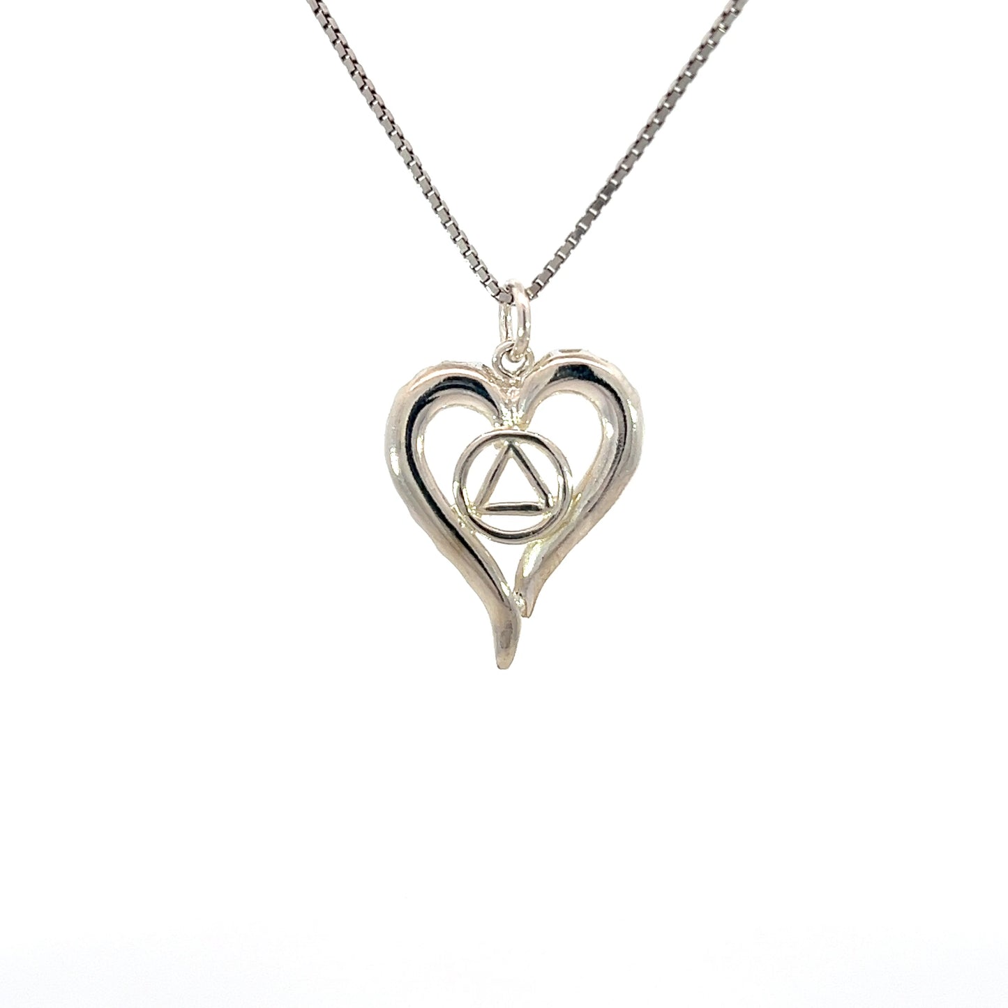 Alcoholics Anonymous (AA) Open Heart Sterling Silver Pendant – 12-Step Recovery Jewelry