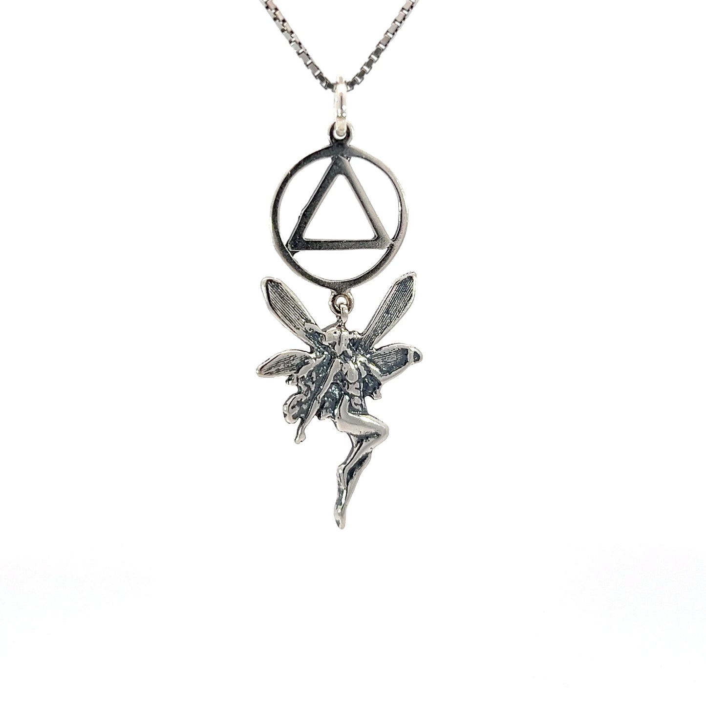 Sterling Silver AA Recovery Symbol Pendant with Magical Fairy – Unique Recovery Jewelry