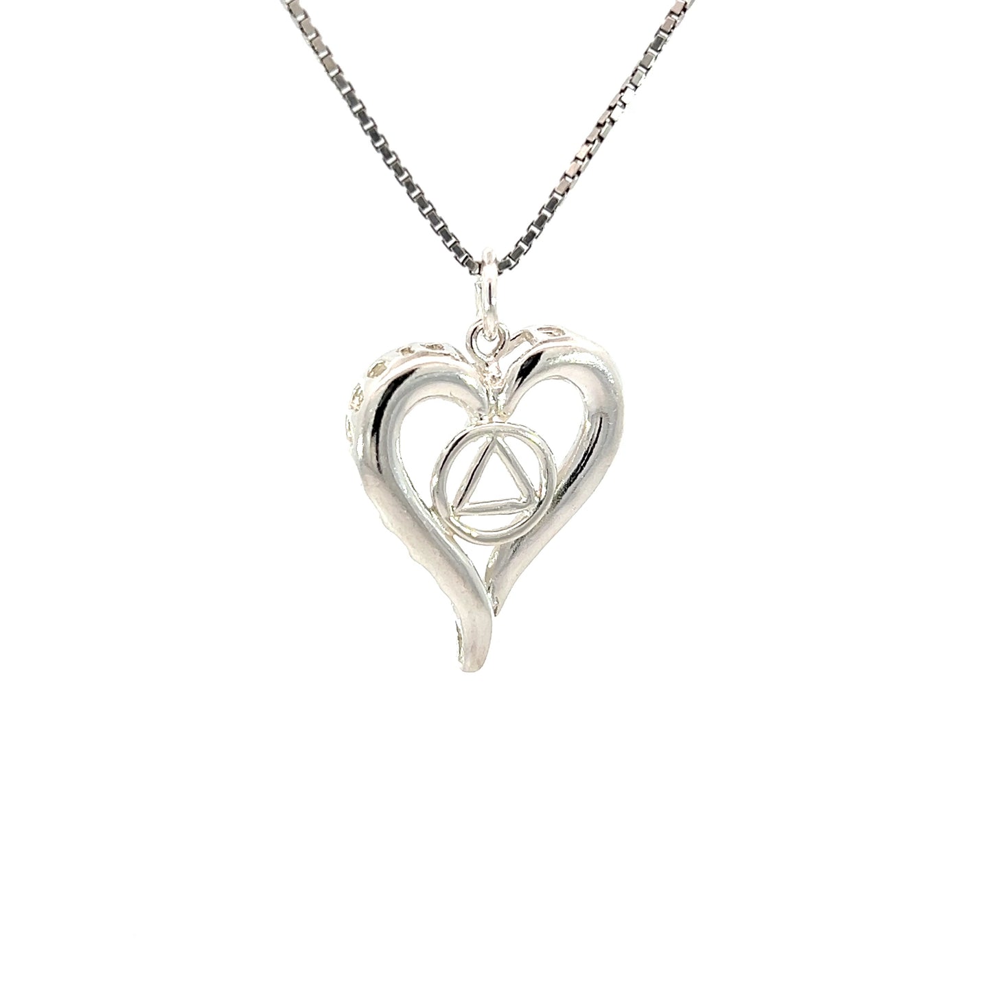 Alcoholics Anonymous (AA) Open Heart Sterling Silver Pendant – 12-Step Recovery Jewelry