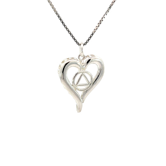 Alcoholics Anonymous (AA) Open Heart Sterling Silver Pendant – 12-Step Recovery Jewelry