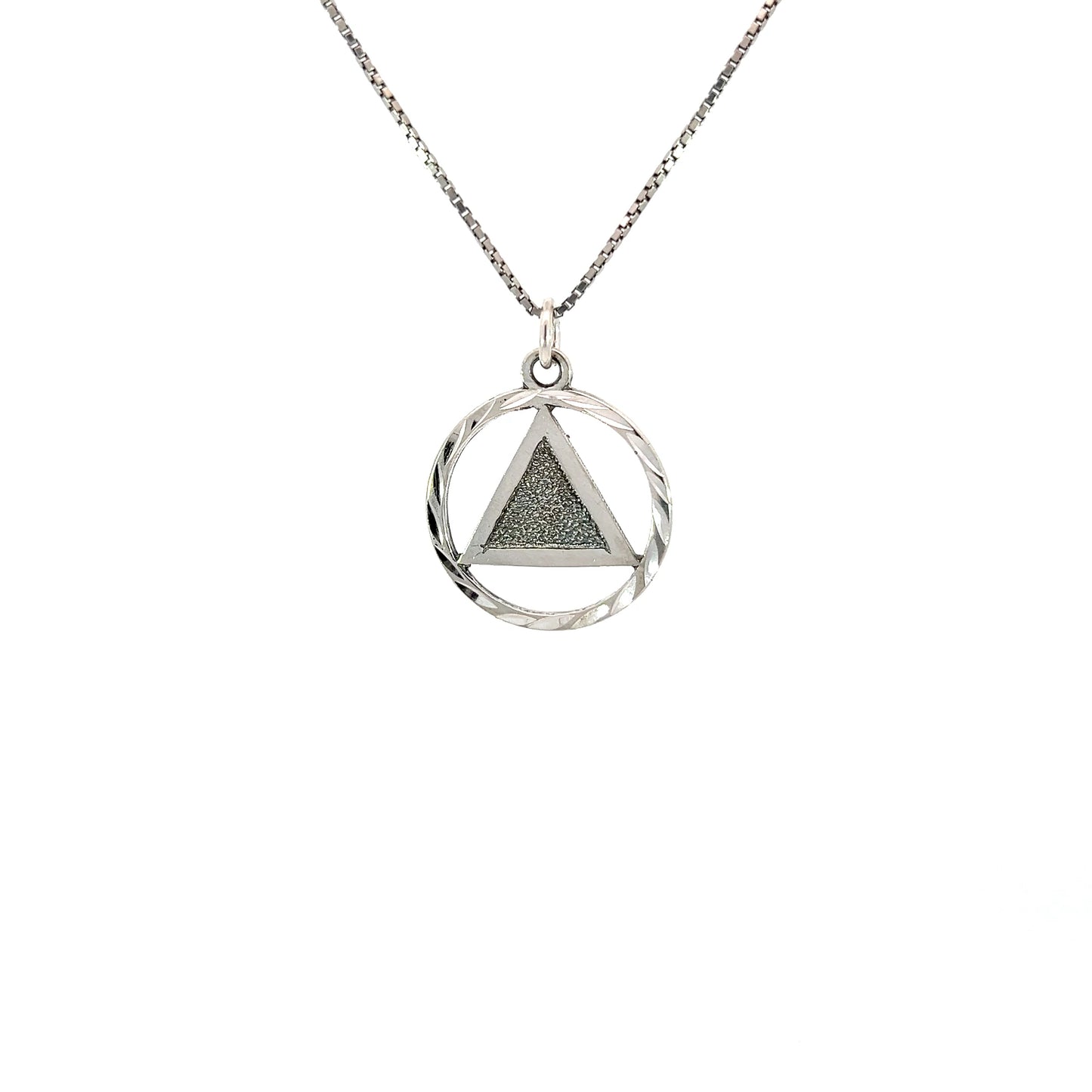 Sterling Silver AA Pendant – Diamond Cut Circle with Textured Triangle, Large Size, 2.6g