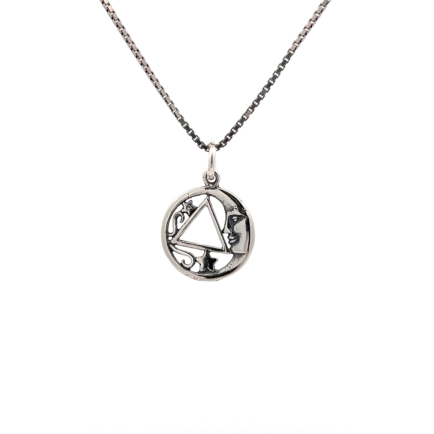Sterling Silver Moon and Star Pendant with Alcoholics Anonymous (AA) Symbol – Medium Size