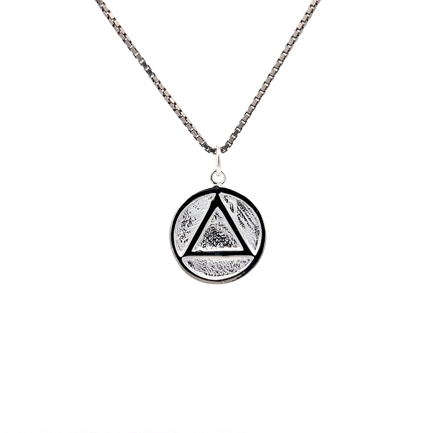 Sterling Silver AA Pendant – Textured Coin Style Circle with Triangle, Medium Size, 1.6g, Hand-Finished