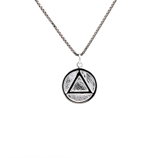 Sterling Silver AA Pendant – Textured Coin Style Circle with Triangle, Medium Size, 1.6g, Hand-Finished