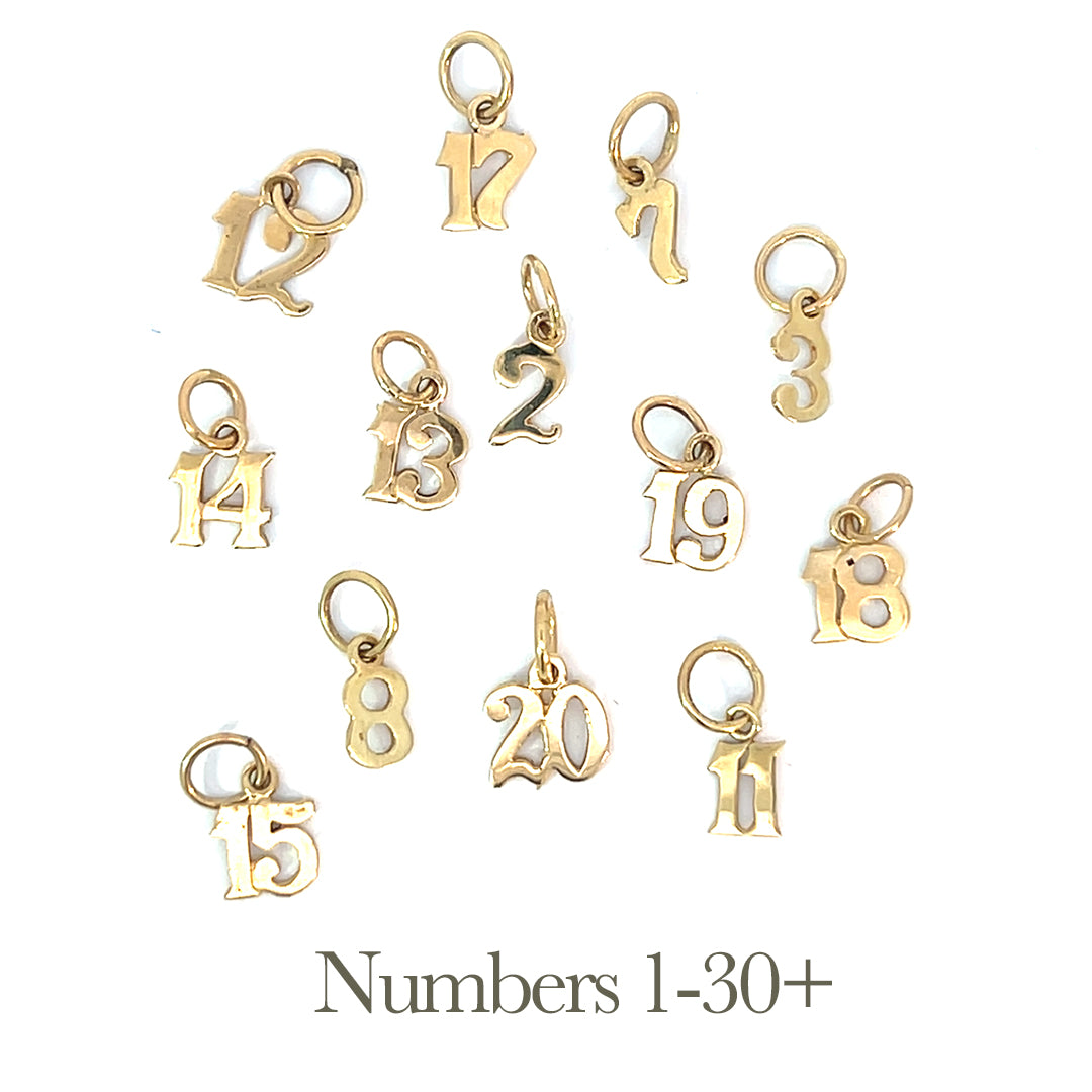 14k Gold Pendant Very Tiny Numerals for Celebrating All Occasions; Anniversary, Birthdays