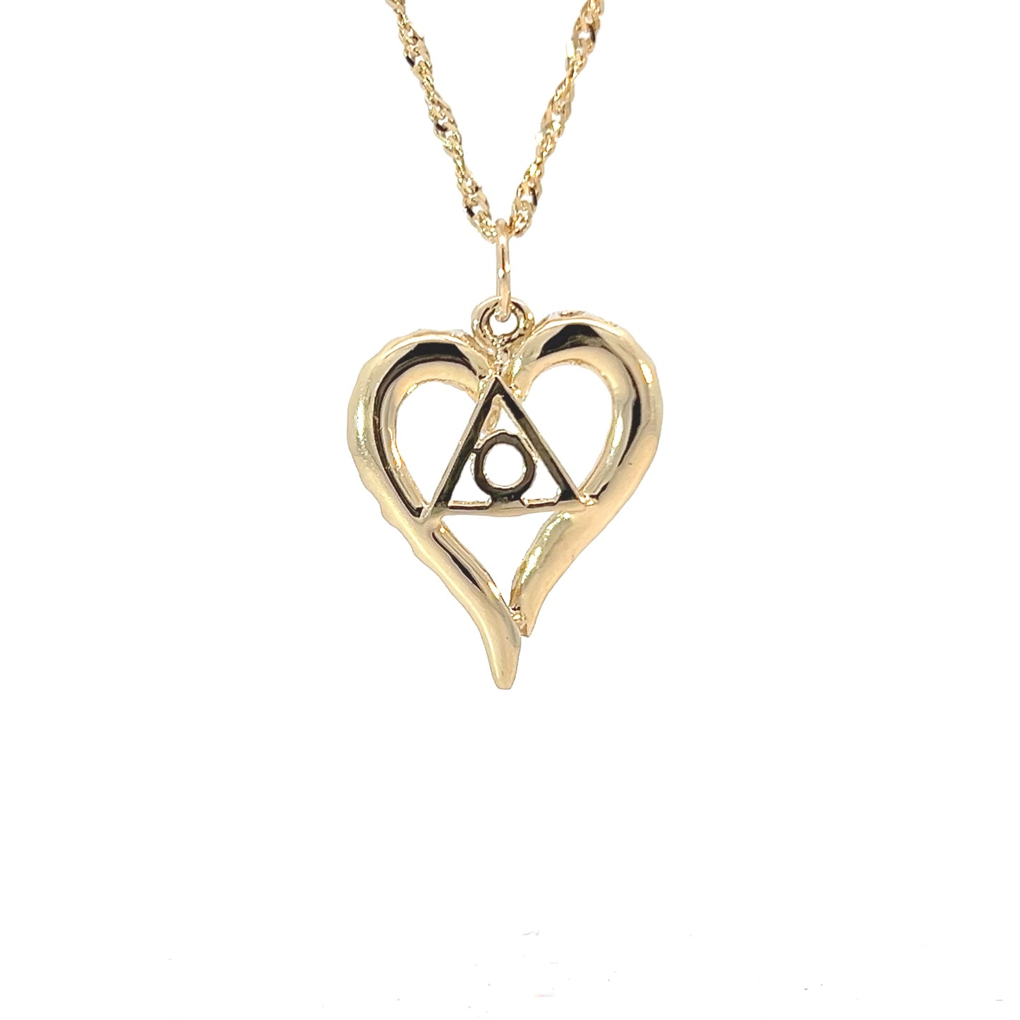 14k Gold, Heart Pendant with Family Recovery Symbol, Medium Size