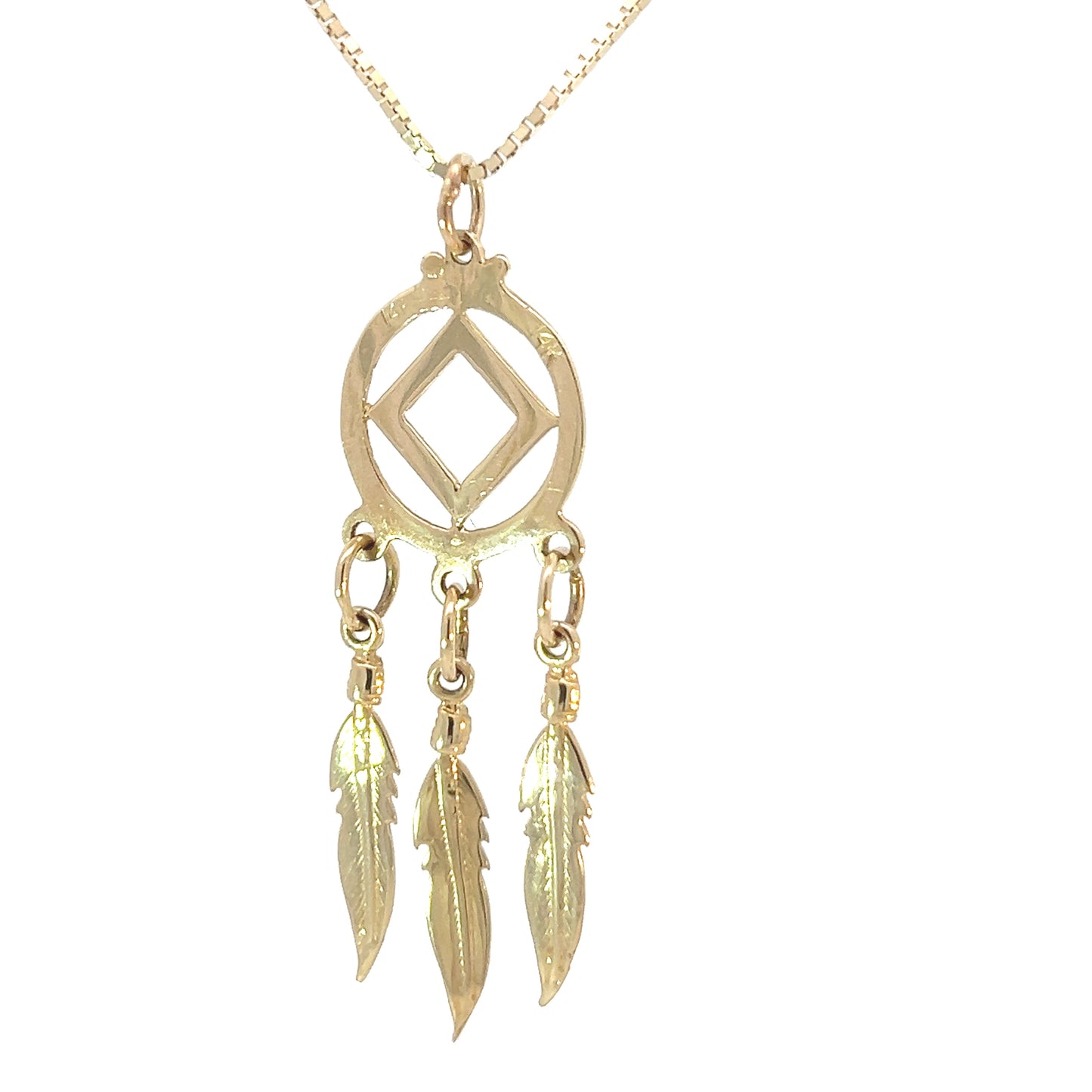 14k Gold Pendant, Narcotics Anonymous NA Symbol with 3 Feathers, Medium/Large Size