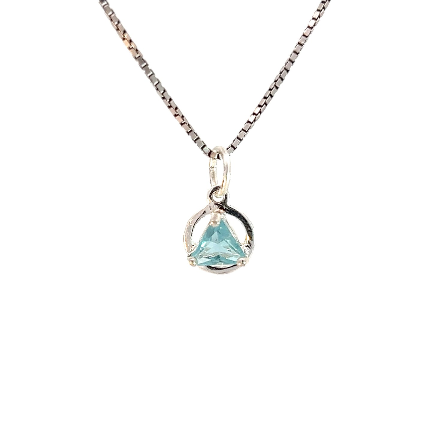 Sterling Silver Small Circle Pendant with 5mm Triangle Birthstone – 12-Step Recovery Jewelry