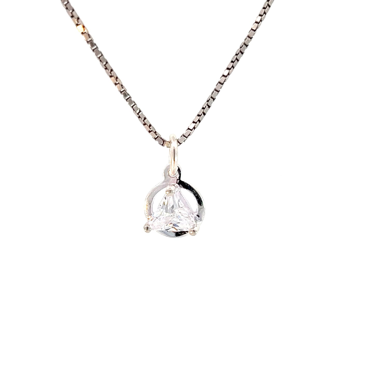 Sterling Silver Small Circle Pendant with 5mm Triangle Birthstone – 12-Step Recovery Jewelry