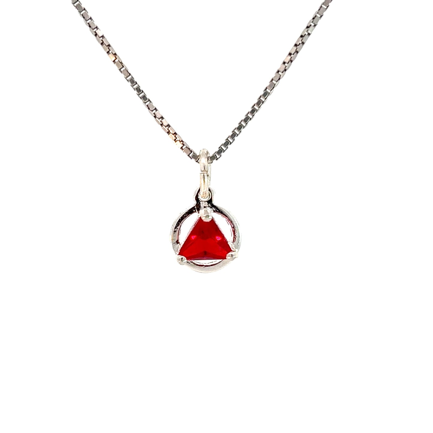 Sterling Silver Small Circle Pendant with 5mm Triangle Birthstone – 12-Step Recovery Jewelry