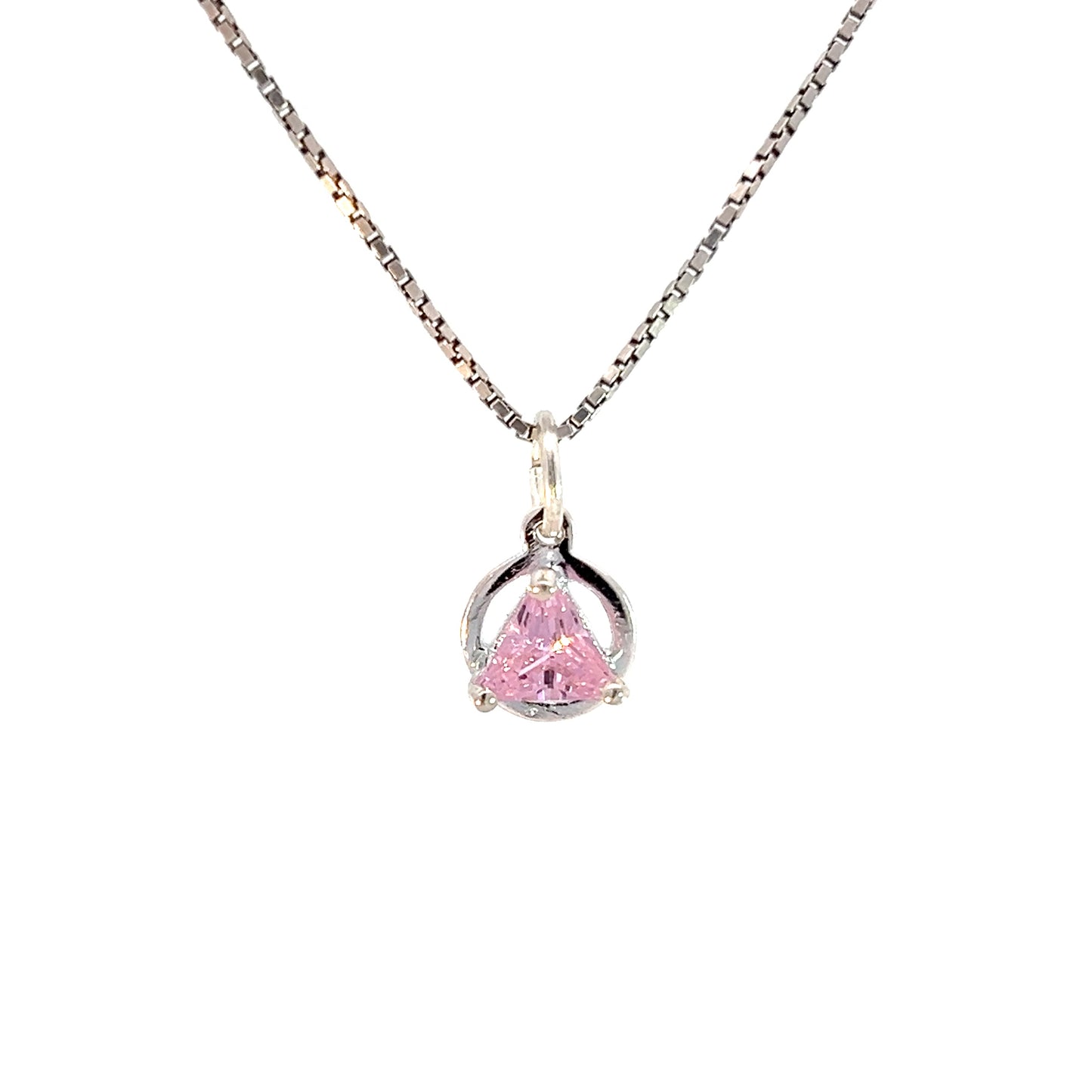 Sterling Silver Small Circle Pendant with 5mm Triangle Birthstone – 12-Step Recovery Jewelry