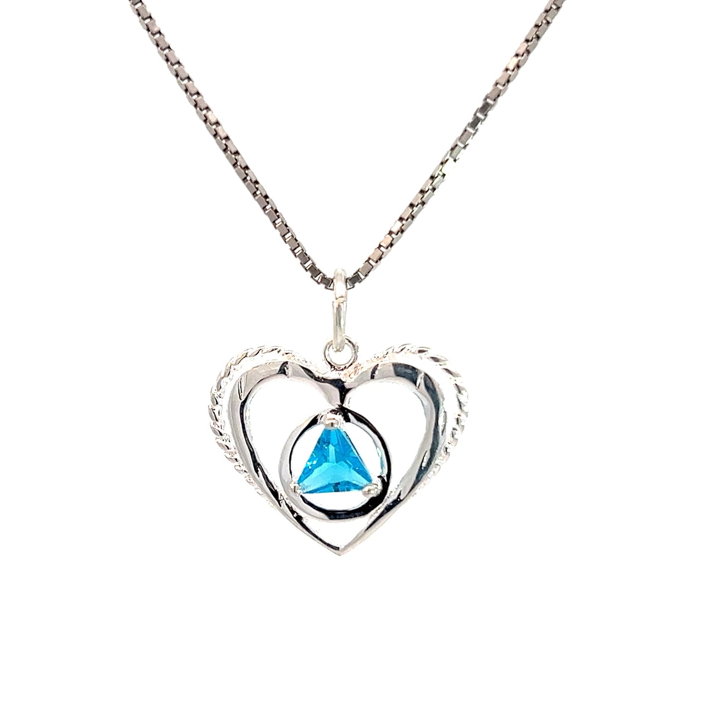 Alcoholics Anonymous (AA) Symbol Heart Pendant with Birthstone – Sterling Silver Recovery Jewelry