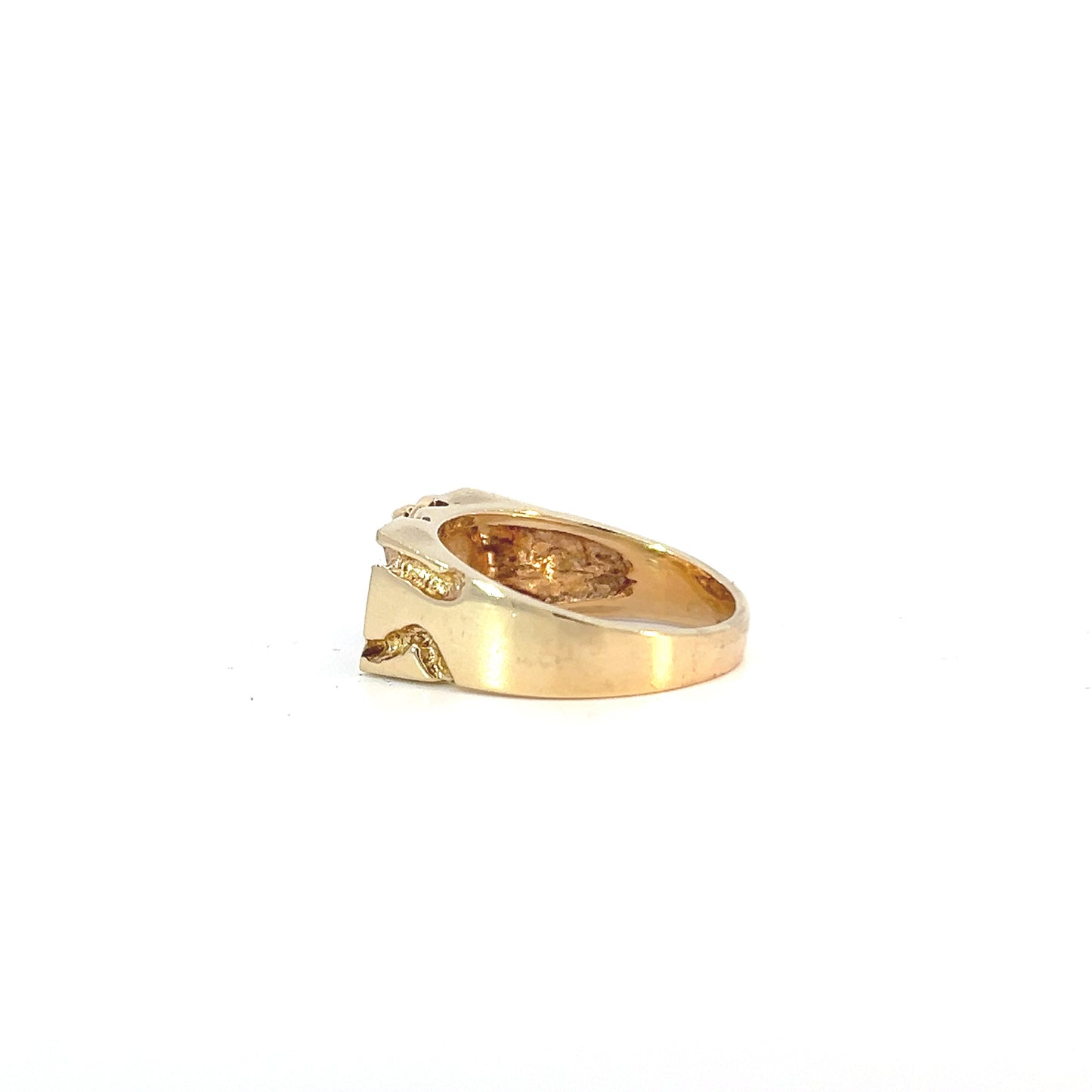 14k Gold Ring, Rectangular Ravine Textured Style Men's Alcoholics Anonymous AA Symbol with a 5X5mm CZ Triangle in Purple Amethyst Color