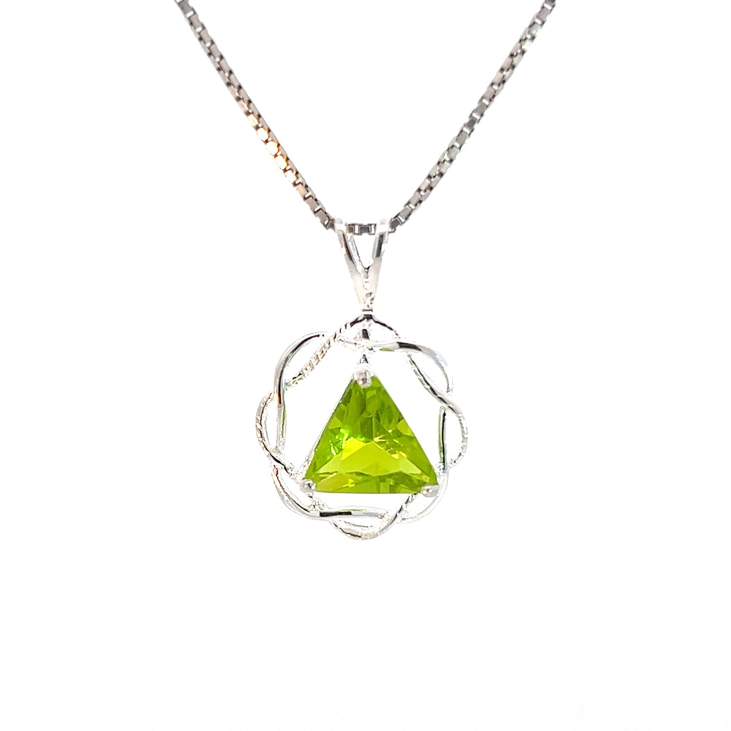Flat Triangle in Basket Weave Circle with Birthstone – Sterling Silver AA Recovery Pendant