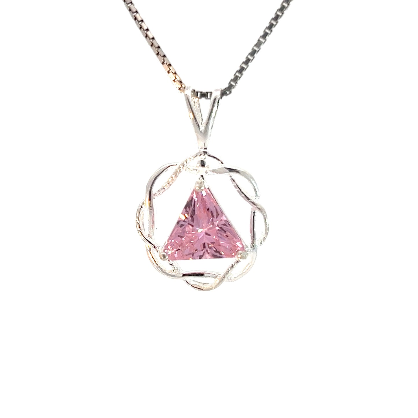 Flat Triangle in Basket Weave Circle with Birthstone – Sterling Silver AA Recovery Pendant