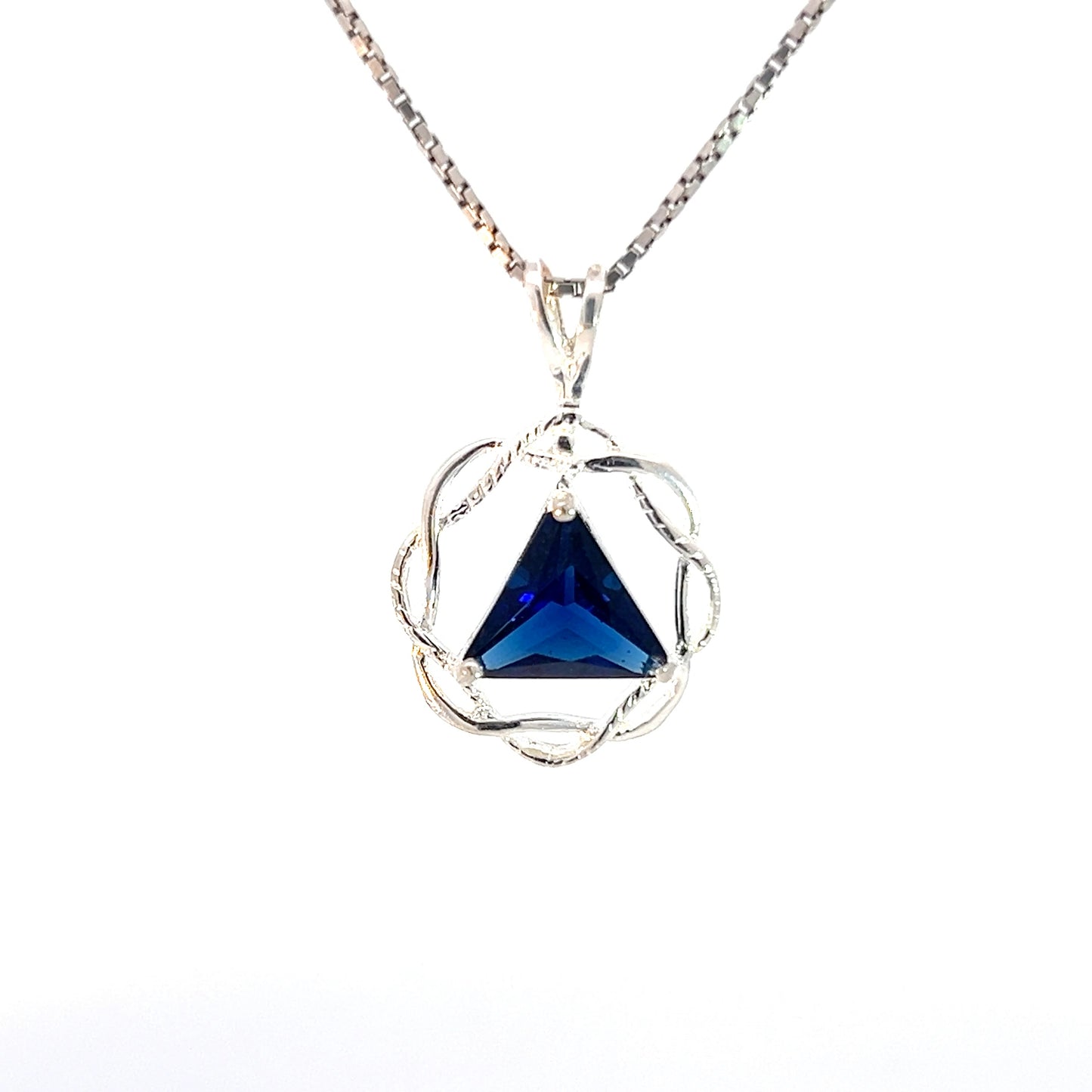 Flat Triangle in Basket Weave Circle with Birthstone – Sterling Silver AA Recovery Pendant