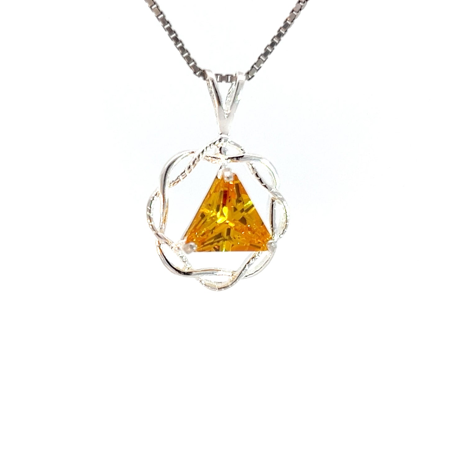 Flat Triangle in Basket Weave Circle with Birthstone – Sterling Silver AA Recovery Pendant
