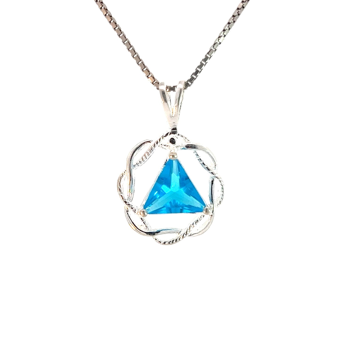 Flat Triangle in Basket Weave Circle with Birthstone – Sterling Silver AA Recovery Pendant