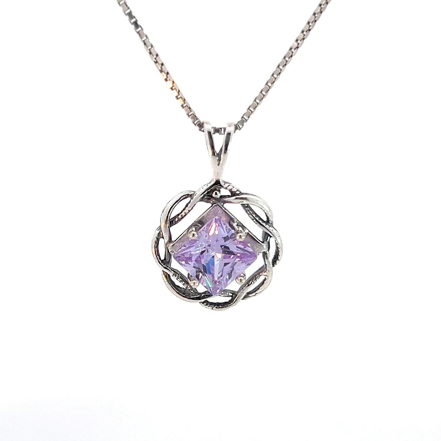 Narcotics Anonymous (NA) Symbol Square Birthstone in Basket Weave Circle Sterling Silver Pendant