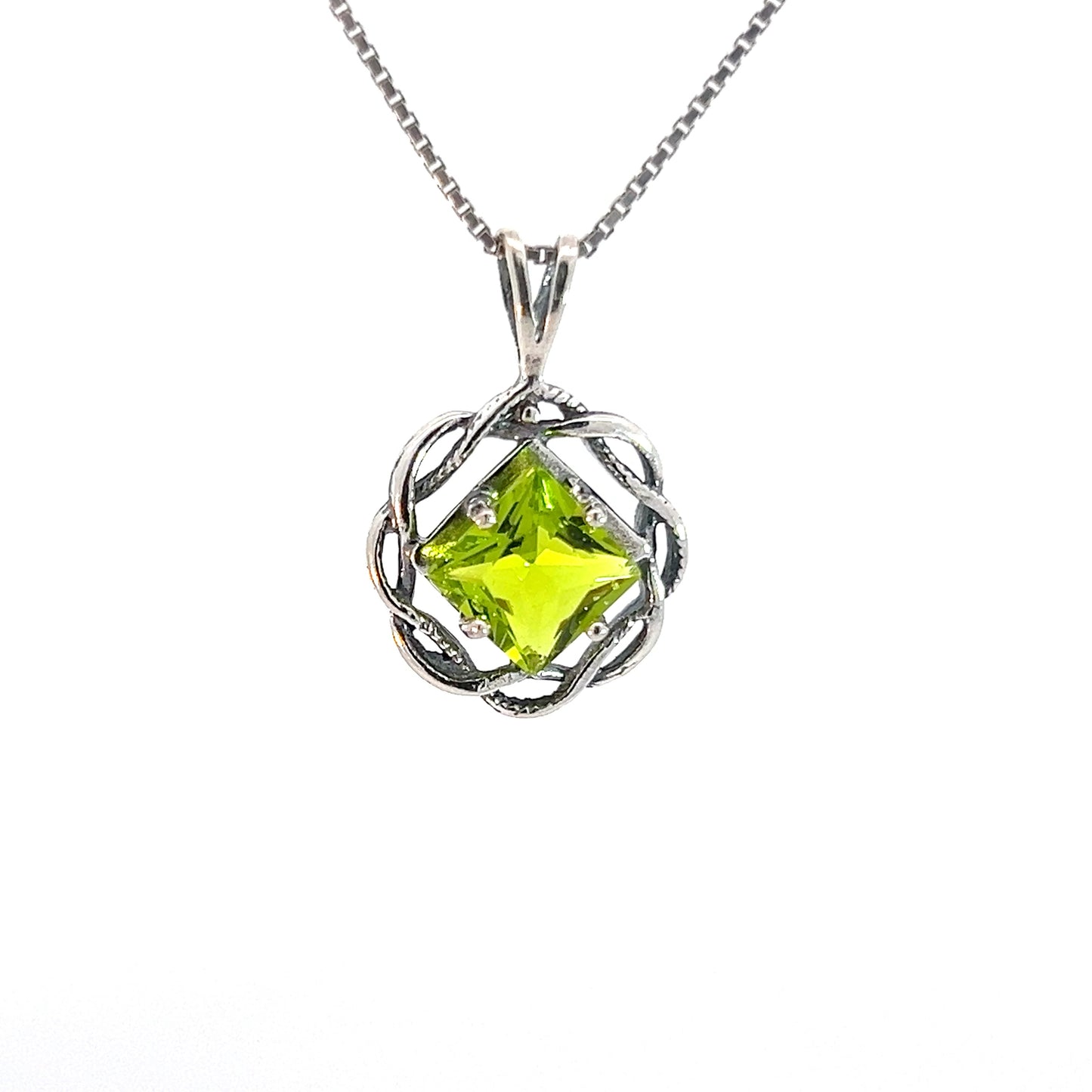Narcotics Anonymous (NA) Symbol Square Birthstone in Basket Weave Circle Sterling Silver Pendant