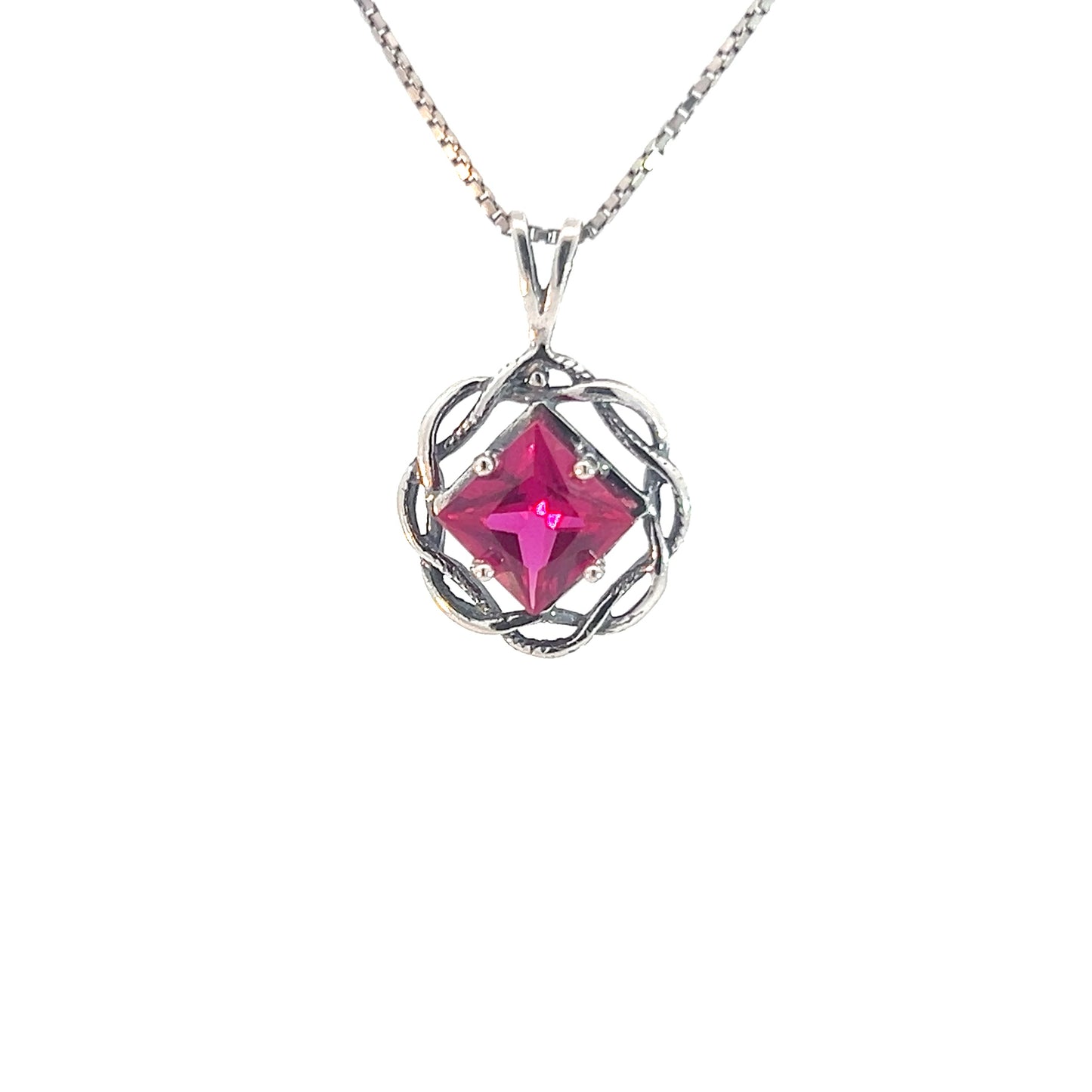 Narcotics Anonymous (NA) Symbol Square Birthstone in Basket Weave Circle Sterling Silver Pendant