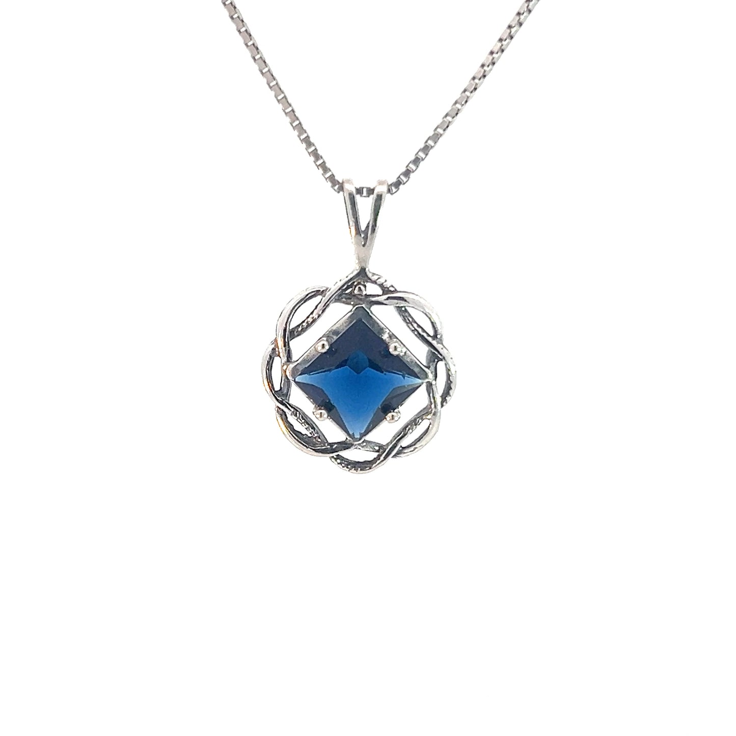 Narcotics Anonymous (NA) Symbol Square Birthstone in Basket Weave Circle Sterling Silver Pendant