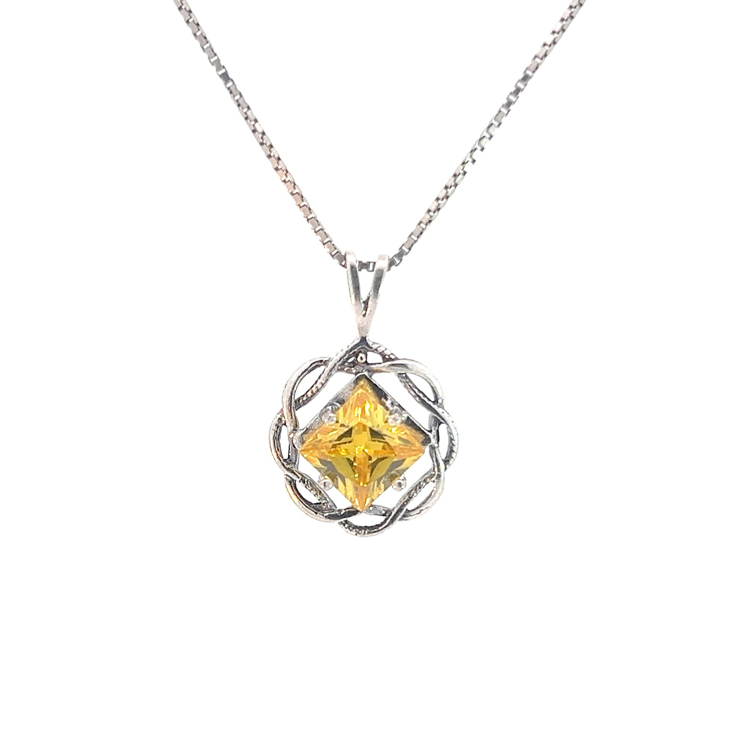 Narcotics Anonymous (NA) Symbol Square Birthstone in Basket Weave Circle Sterling Silver Pendant