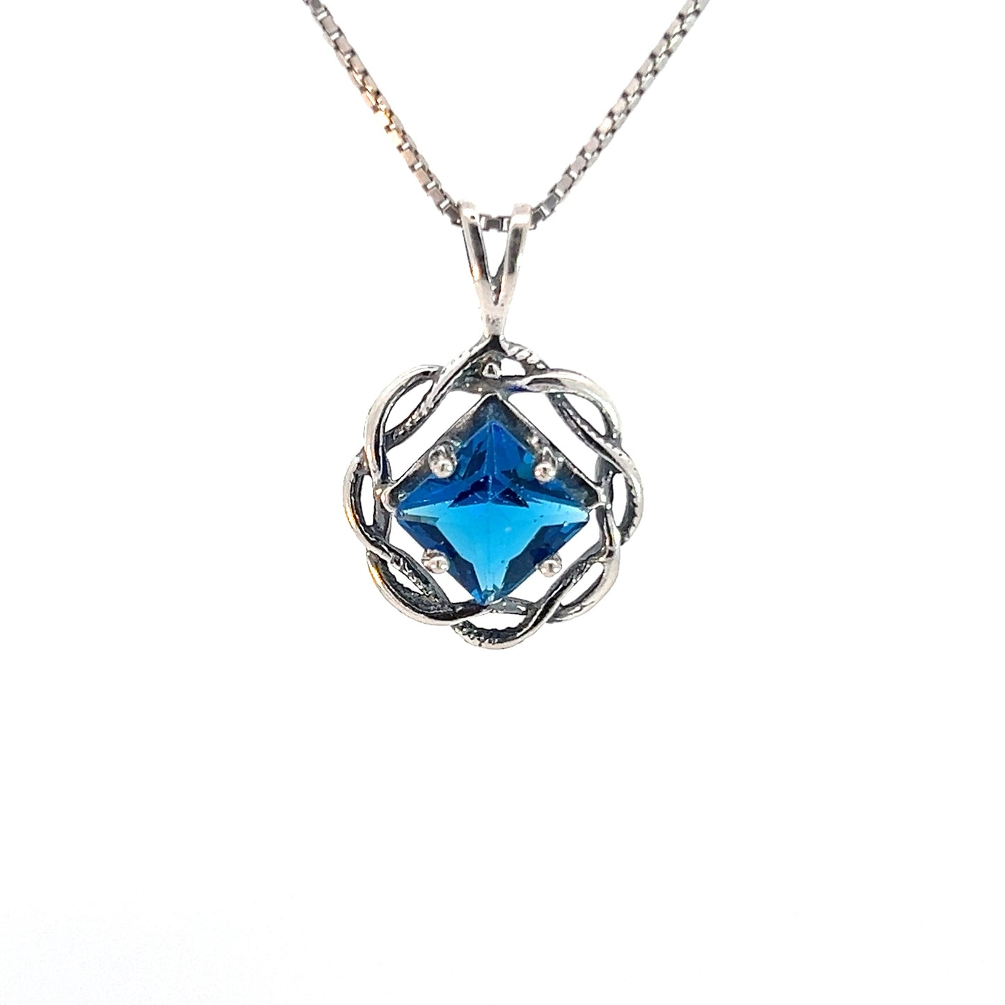 Narcotics Anonymous (NA) Symbol Square Birthstone in Basket Weave Circle Sterling Silver Pendant