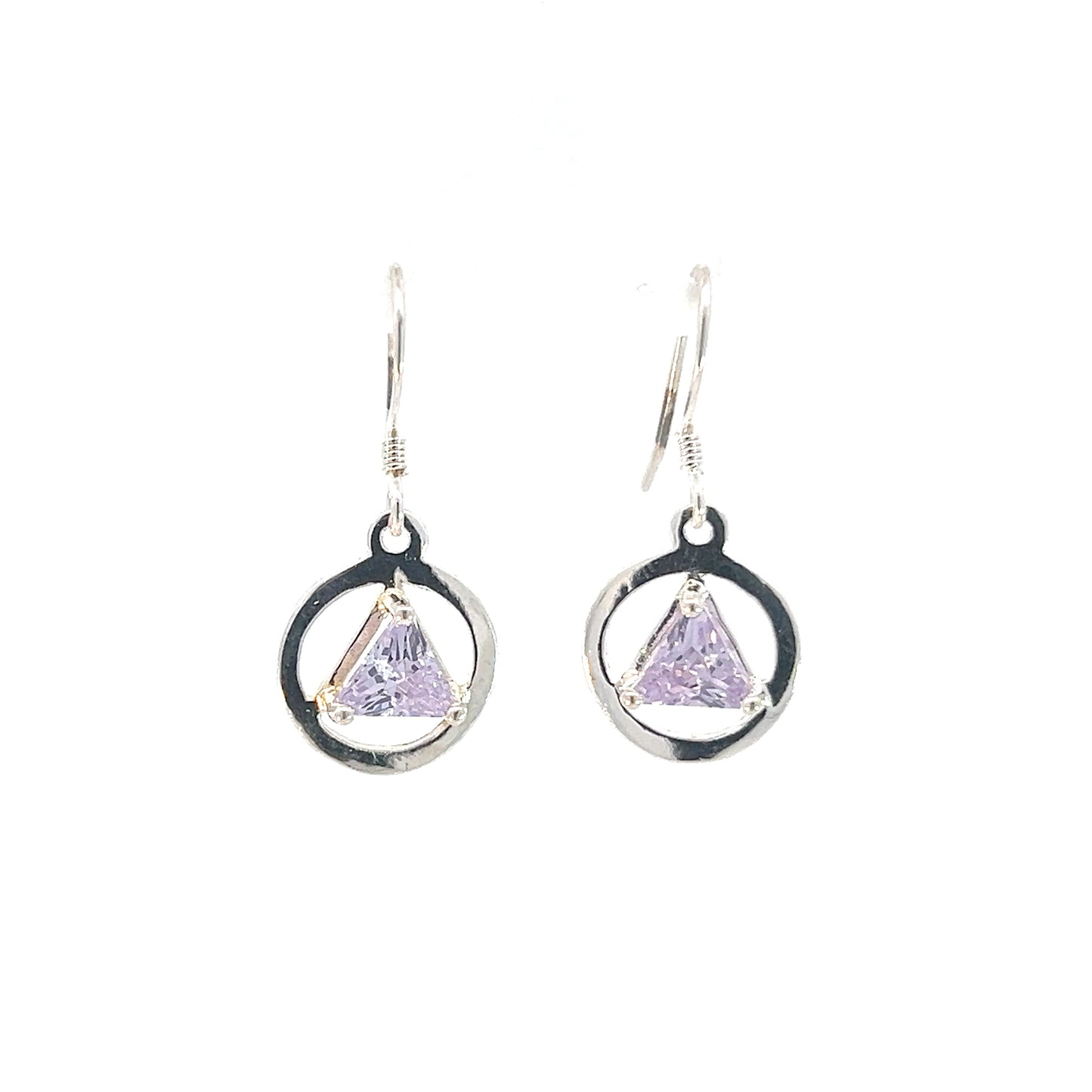 Sterling Silver Earrings, Alcoholics Anonymous AA Symbol, Available in 12 Different 6mm Triangle Colored CZ Birthstones