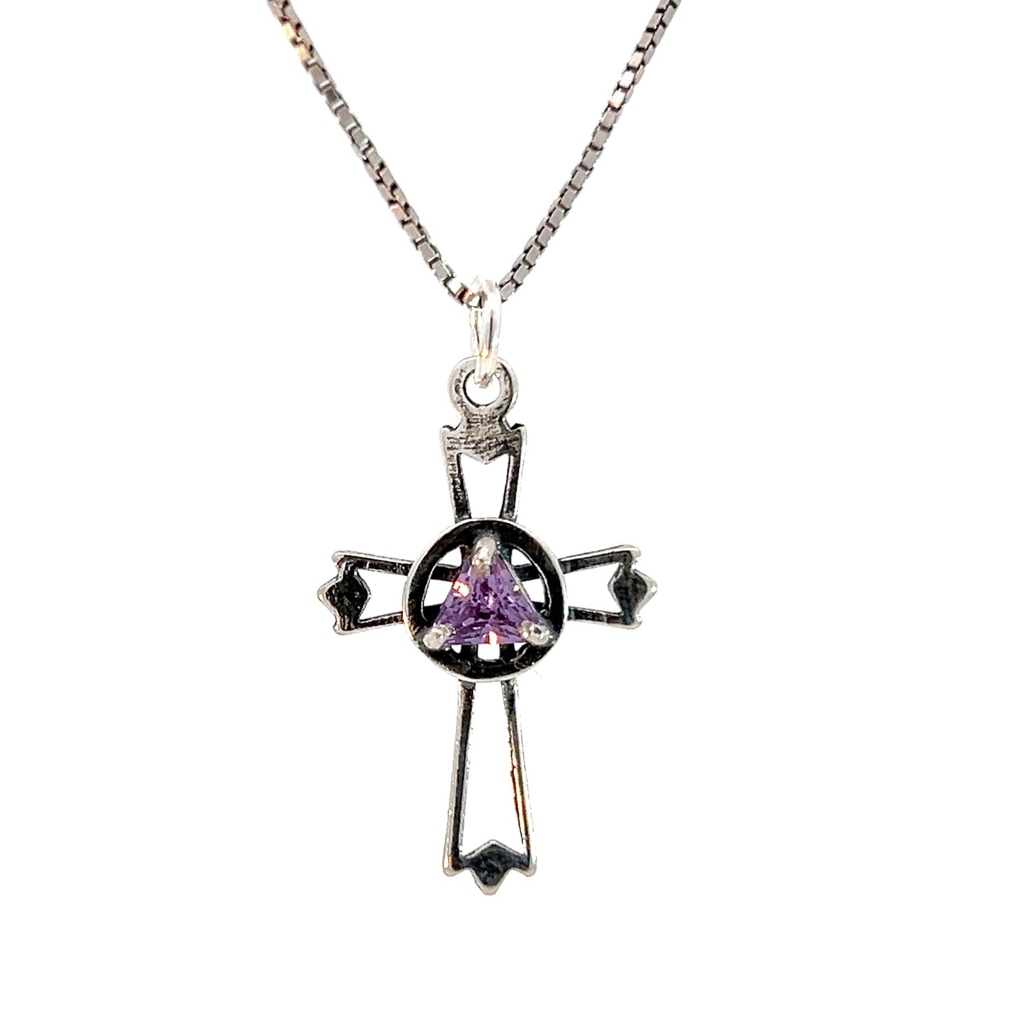 Sterling Silver AA Symbol Cross Pendant with 5mm Birthstone – Available in 12 Colors