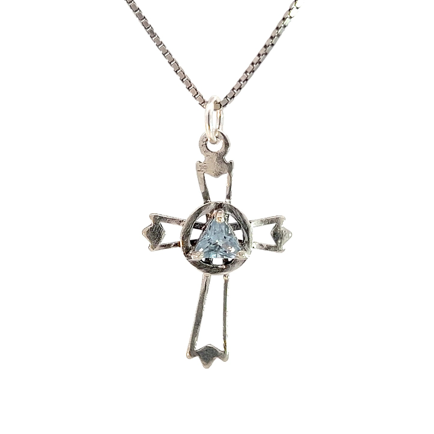 Sterling Silver AA Symbol Cross Pendant with 5mm Birthstone – Available in 12 Colors