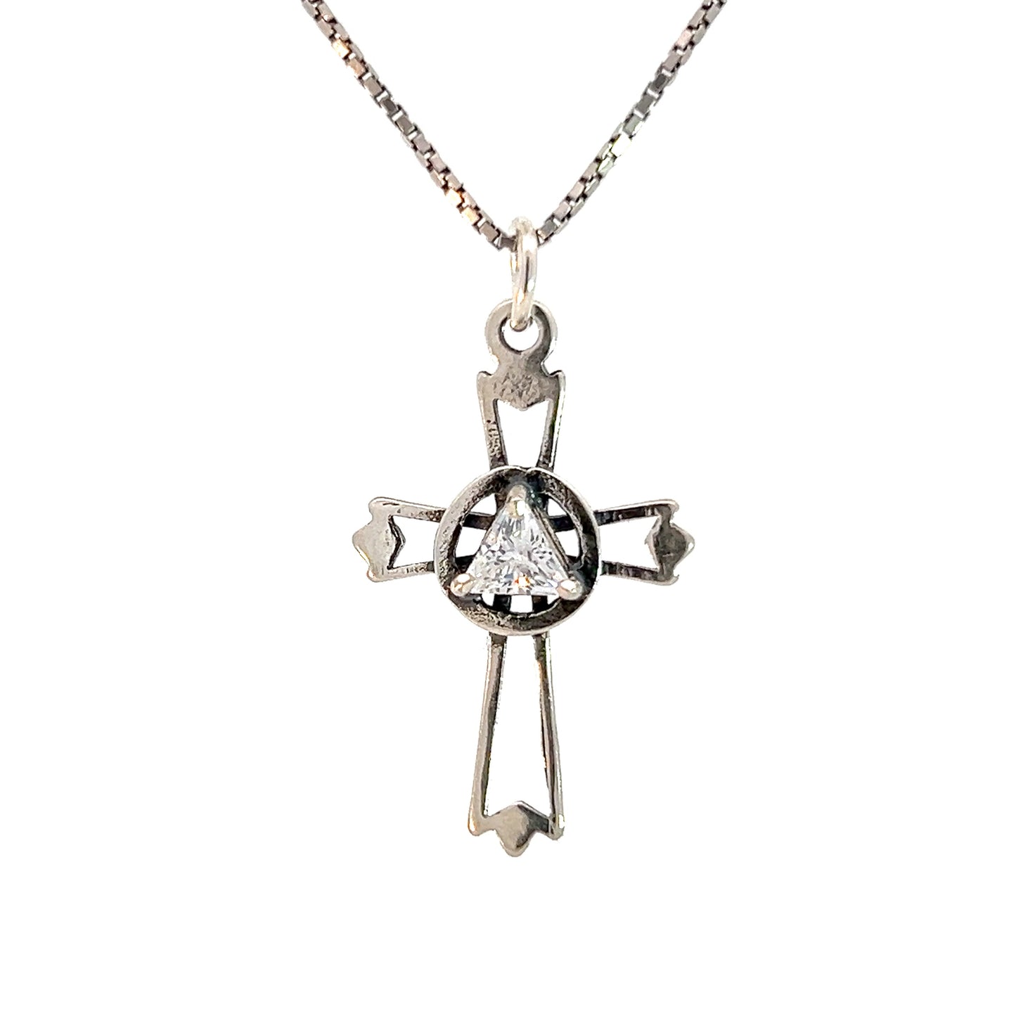 Sterling Silver AA Symbol Cross Pendant with 5mm Birthstone – Available in 12 Colors