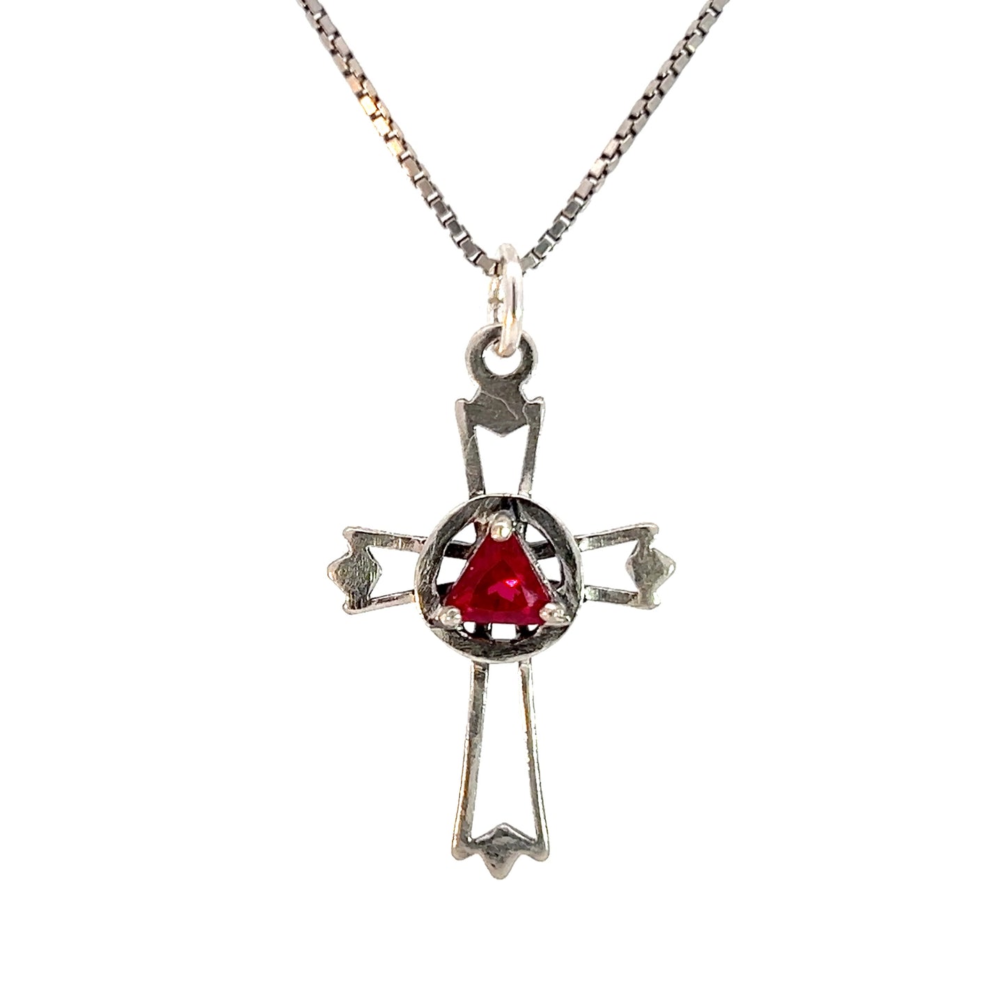 Sterling Silver AA Symbol Cross Pendant with 5mm Birthstone – Available in 12 Colors