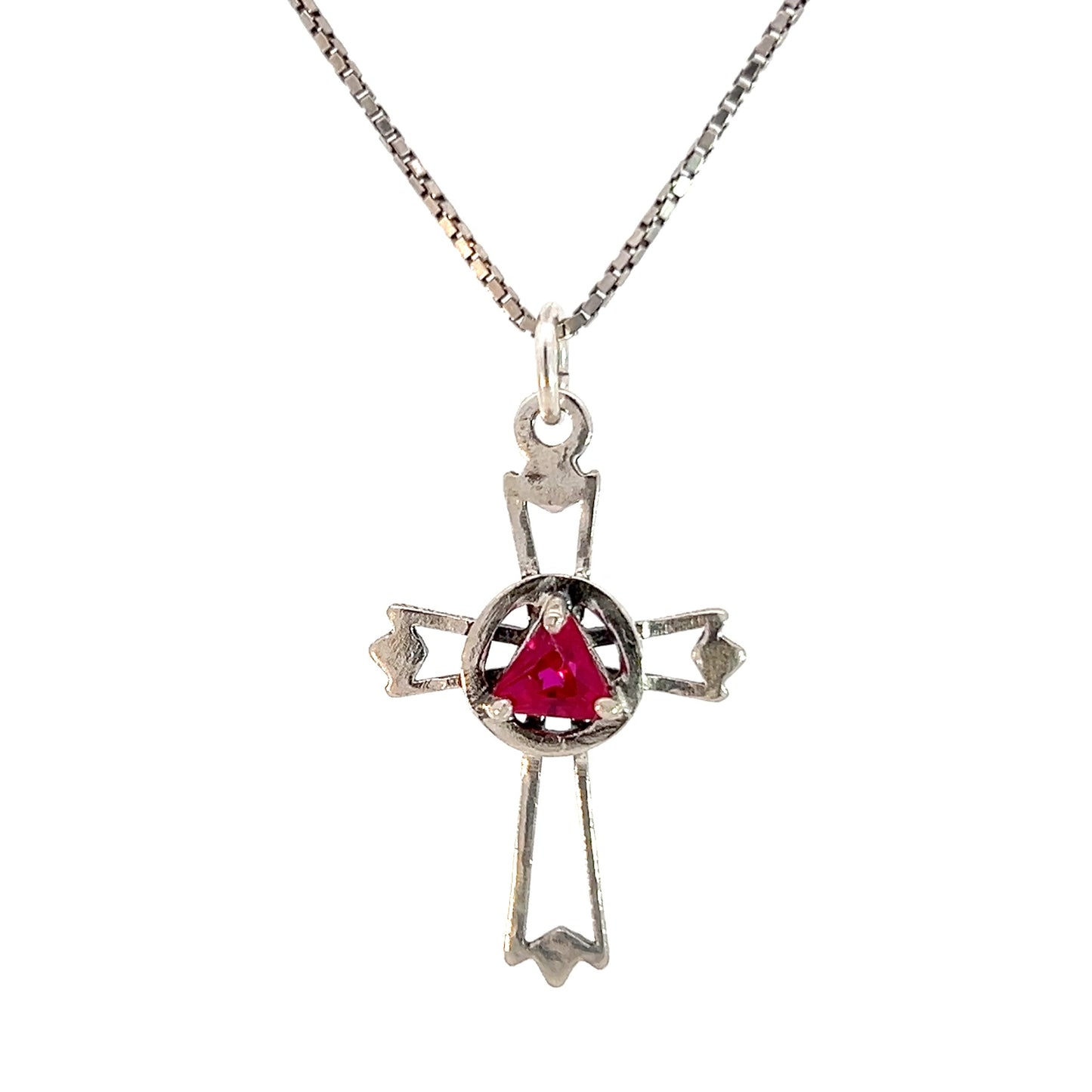 Sterling Silver AA Symbol Cross Pendant with 5mm Birthstone – Available in 12 Colors