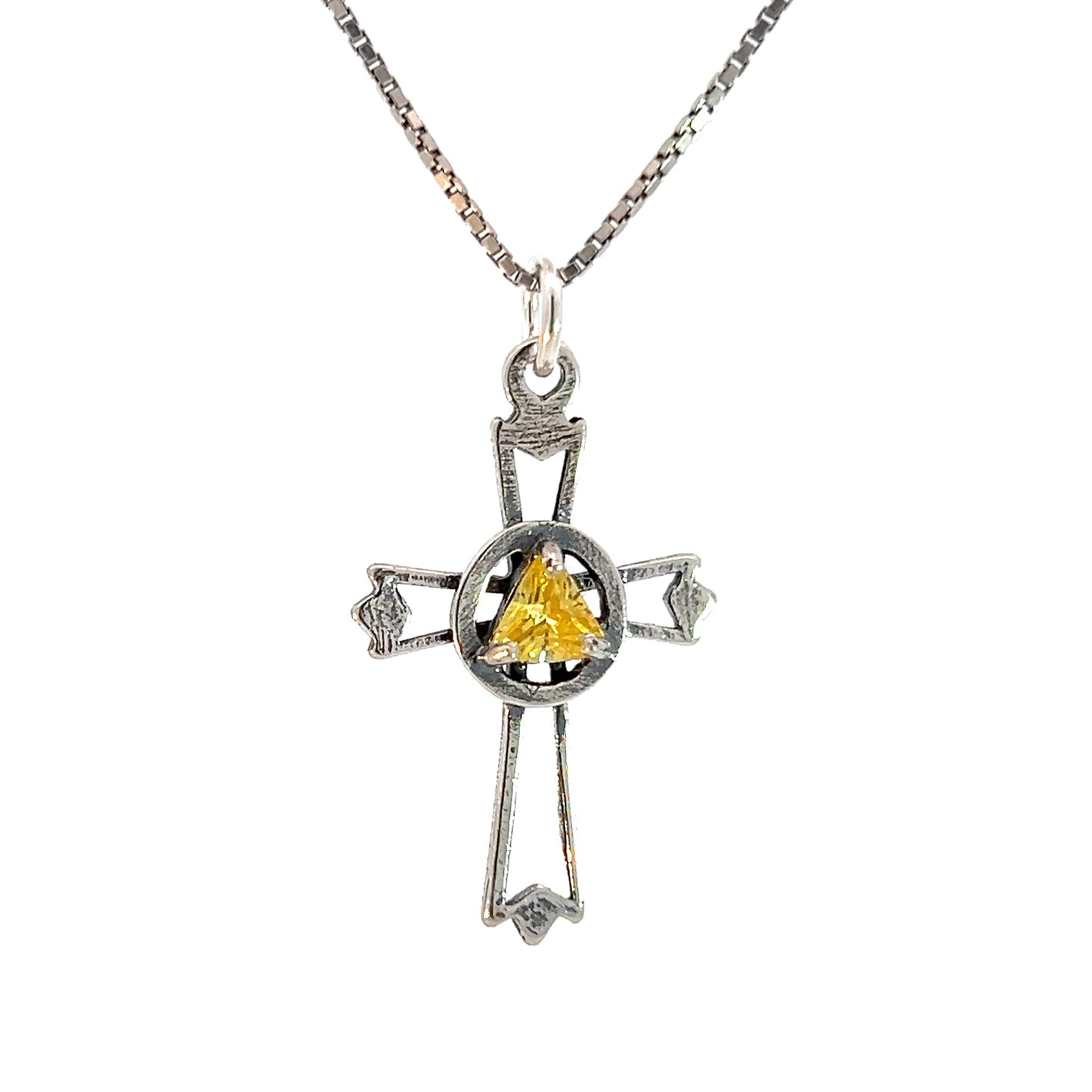 Sterling Silver AA Symbol Cross Pendant with 5mm Birthstone – Available in 12 Colors