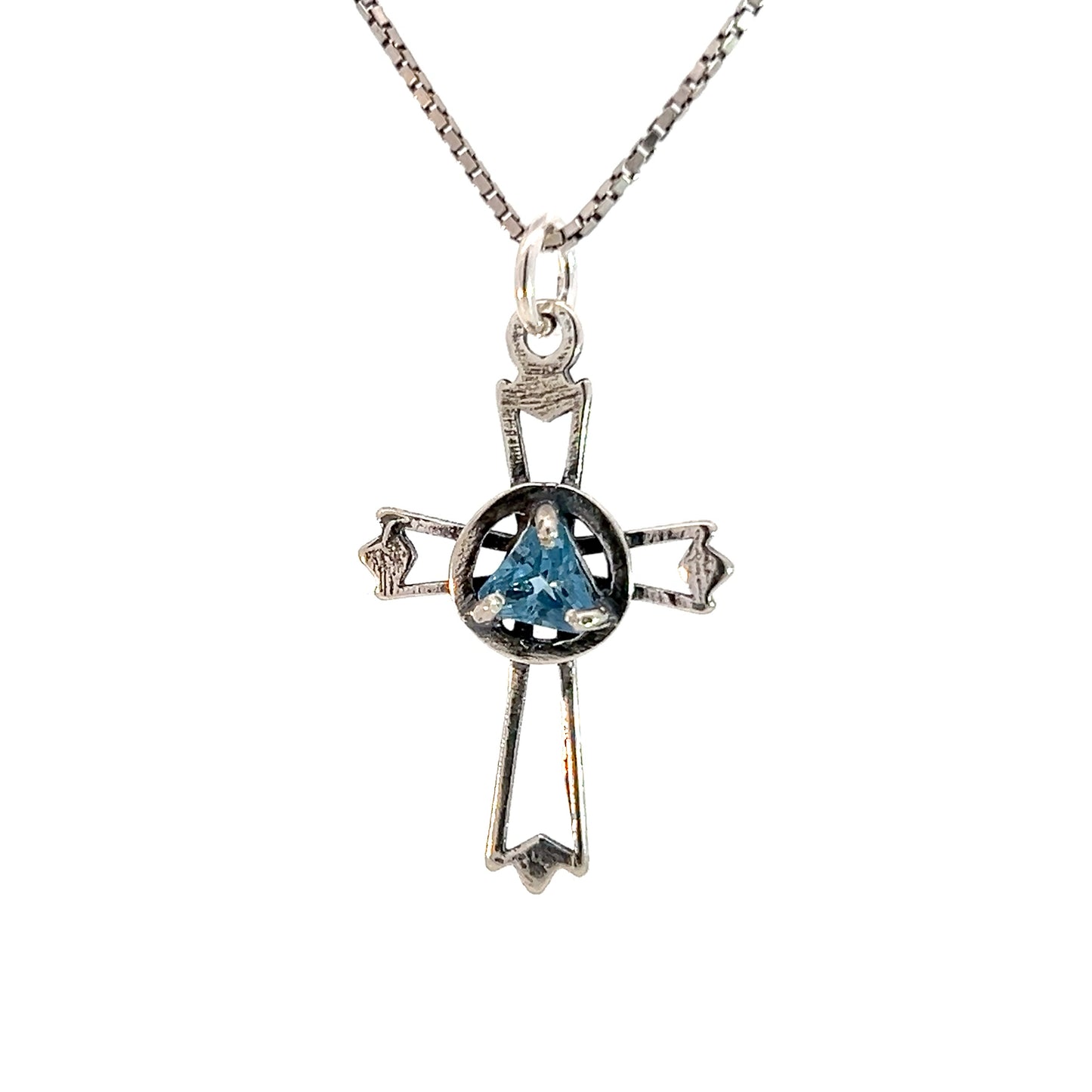 Sterling Silver AA Symbol Cross Pendant with 5mm Birthstone – Available in 12 Colors