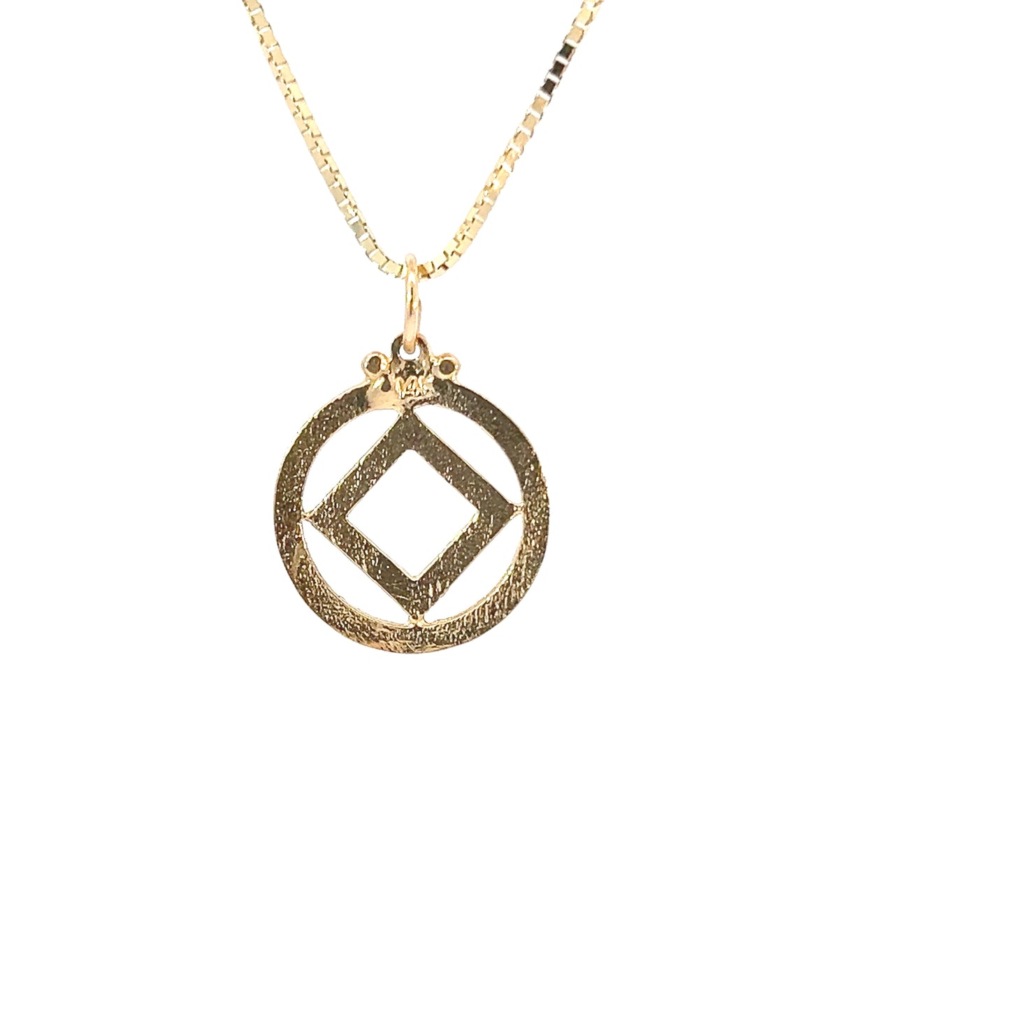 14k Gold Pendant, Narcotics Anonymous NA Symbol in a Textured Circle, Medium Size