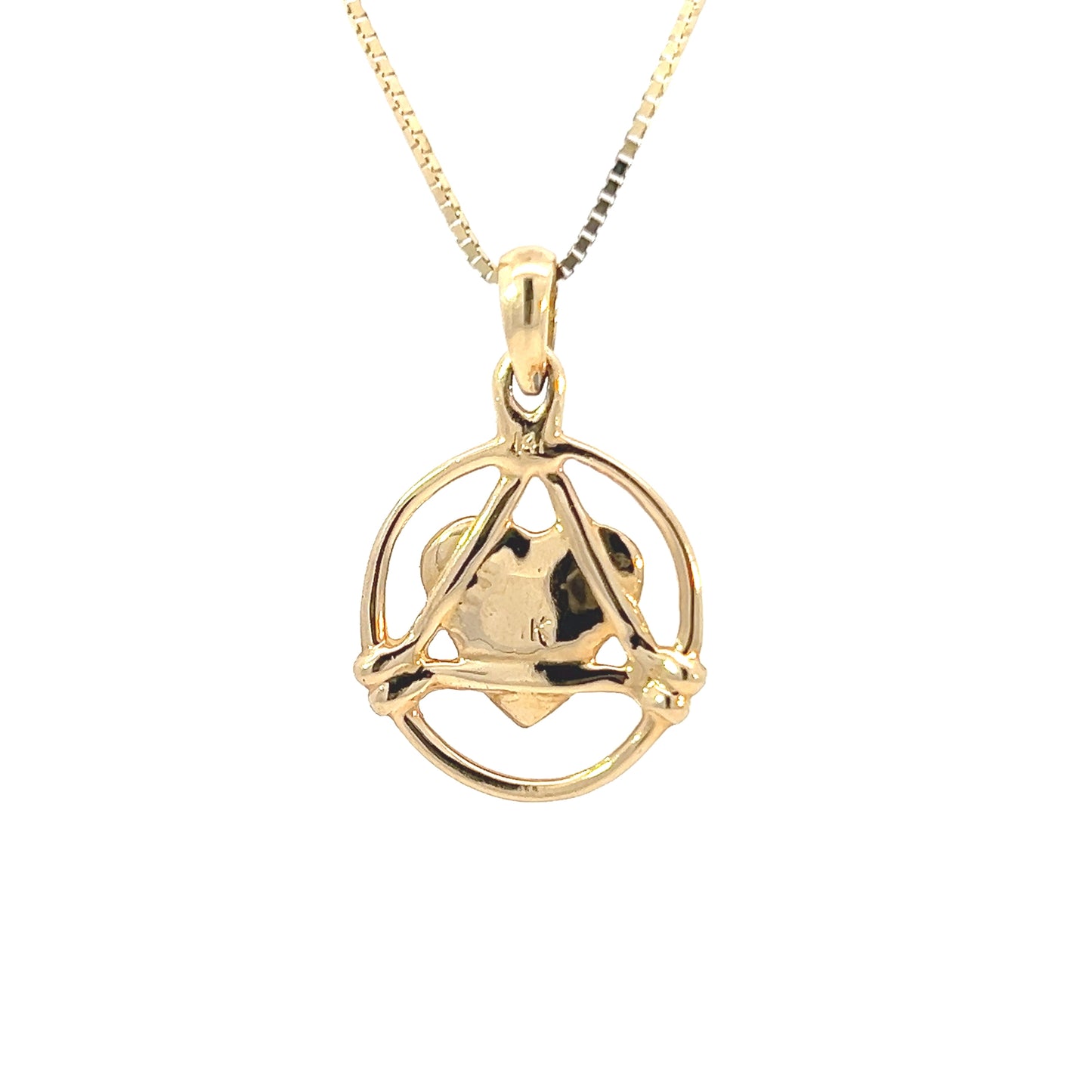 14k Gold AA Pendant – Circle Triangle with Solid Heart, “Love & Service”, 2.8g, Medium Size, Pendant Only