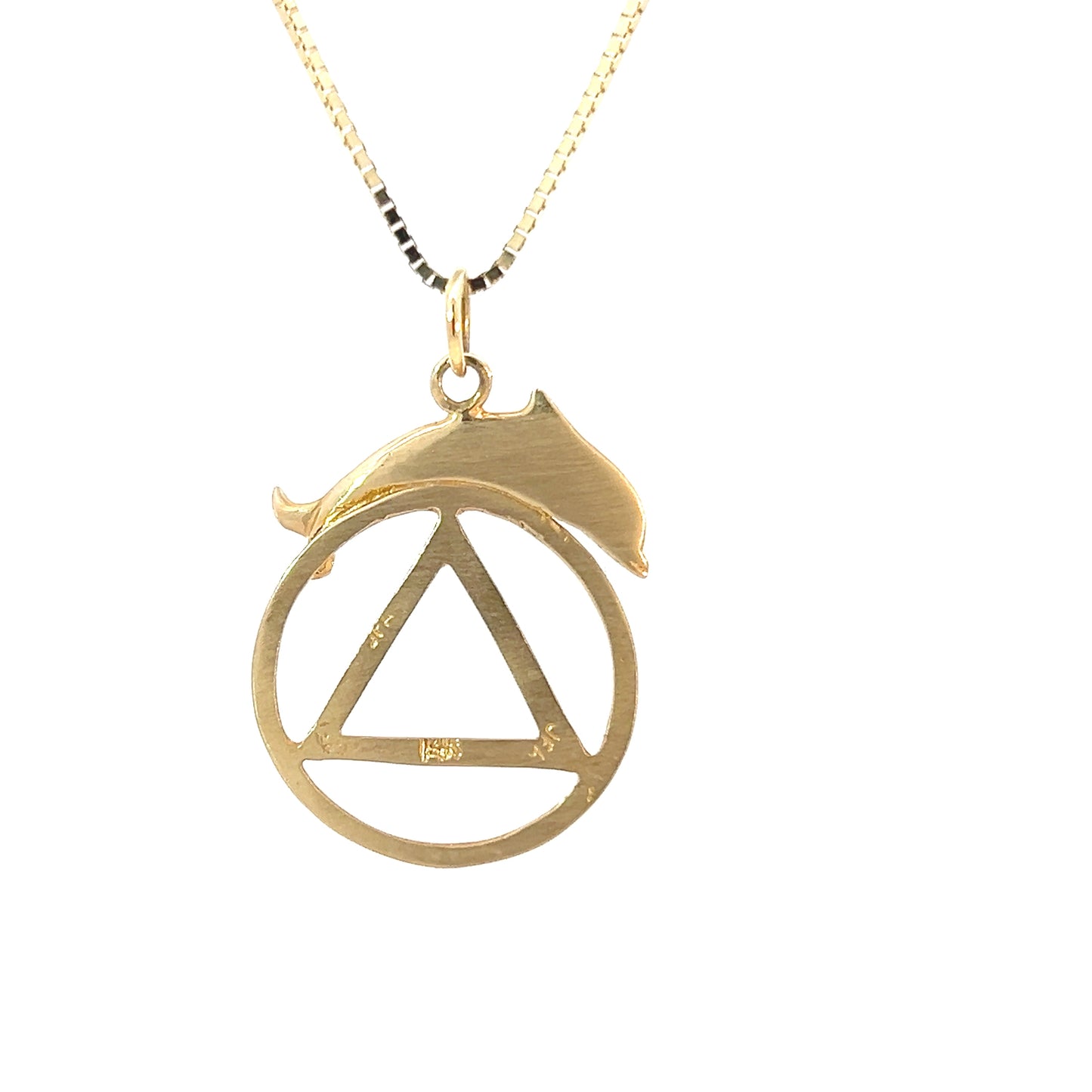 14k Gold AA Pendant – Circle Triangle with Dolphin, Medium/Large Size, 3.07g, Hand-Finished, Pendant Only