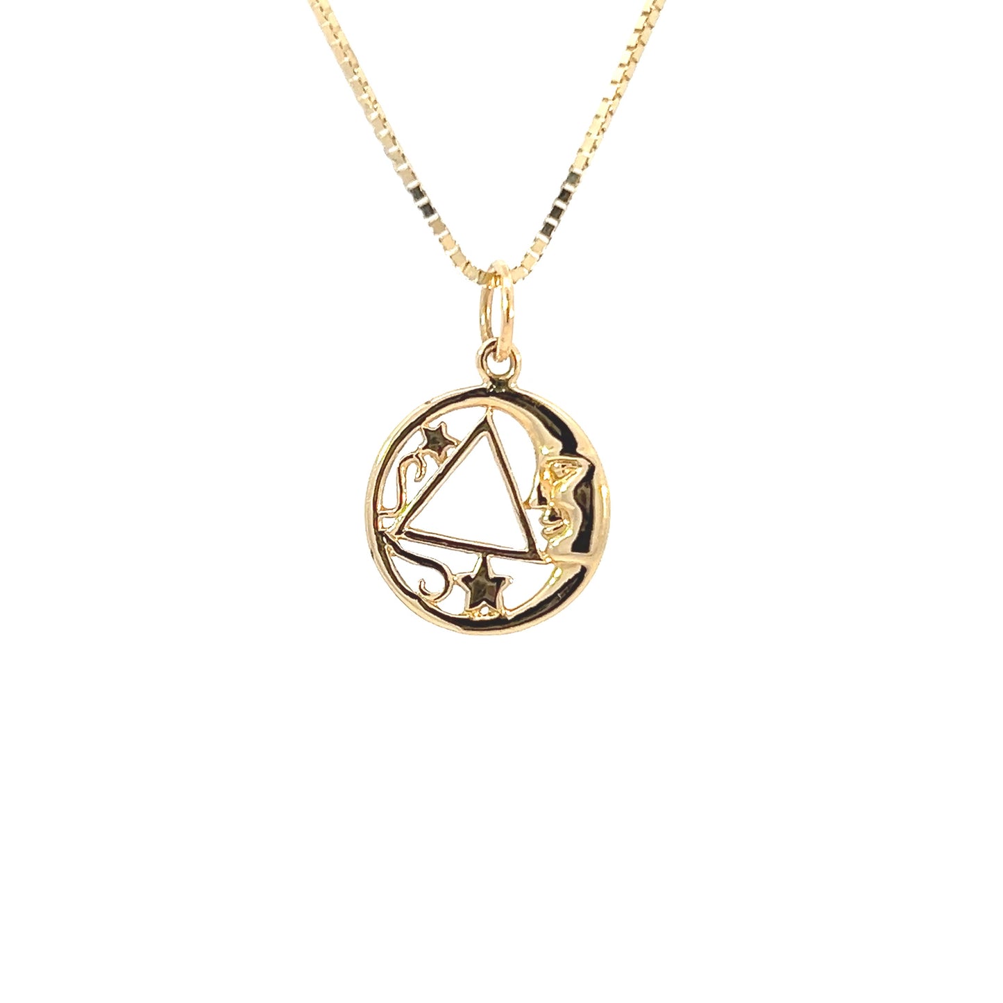 14k Gold AA Pendant – Moon and Star Design, Medium Size, 1.5g, Hand-Finished, Pendant Only