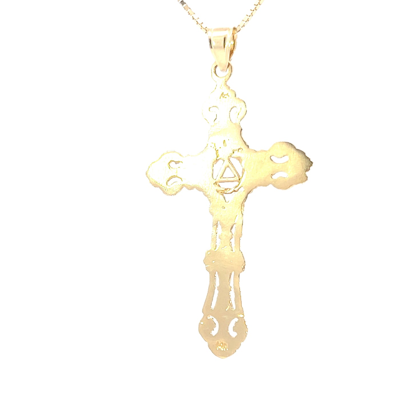 14k Gold AA Pendant – Recovery Symbol on Large Cross, 3.6g, Hand-Finished & High Polished, Pendant Only