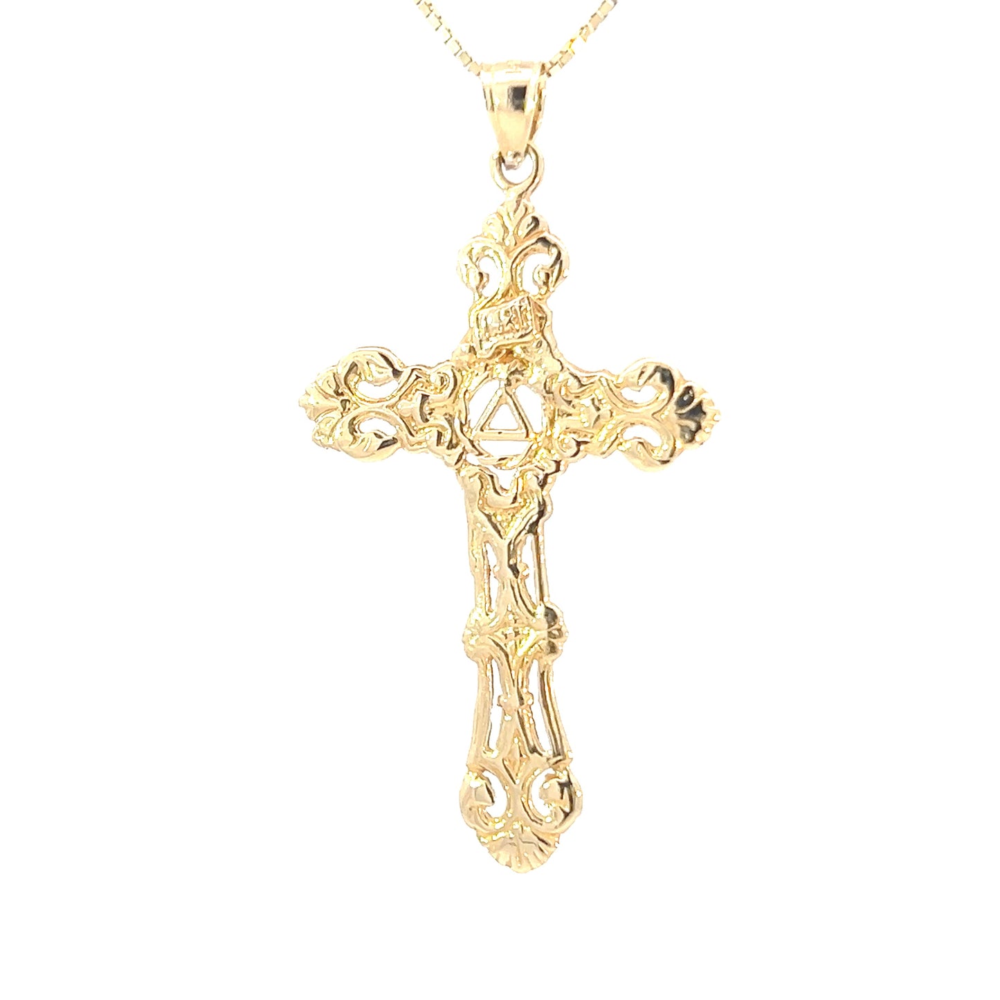 14k Gold AA Pendant – Recovery Symbol on Large Cross, 3.6g, Hand-Finished & High Polished, Pendant Only