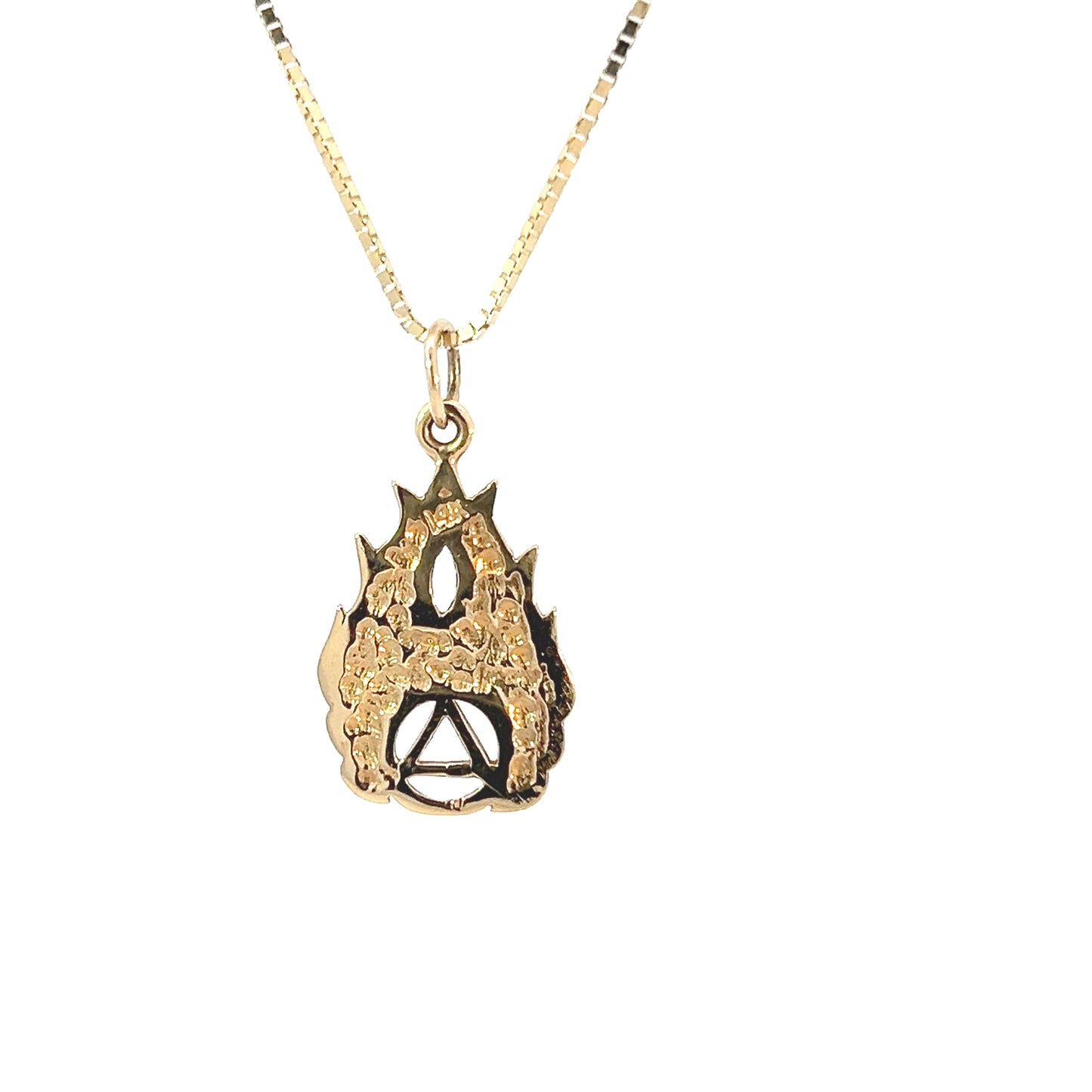 14k Gold AA Pendant – Circle Triangle in Flames, Medium Size, 2.5g, Hand-Finished, Pendant Only