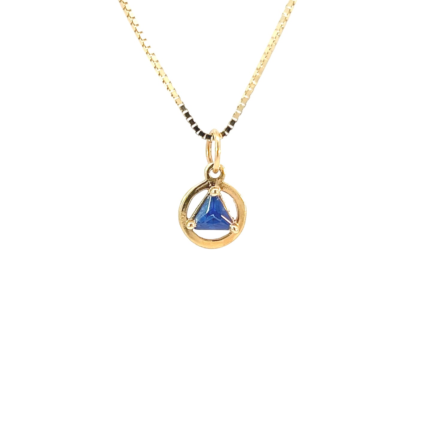 14k Gold AA Pendant – Small Circle with 5mm Triangle CZ Birthstone, 0.8g, 12 Colors Available, Pendant Only