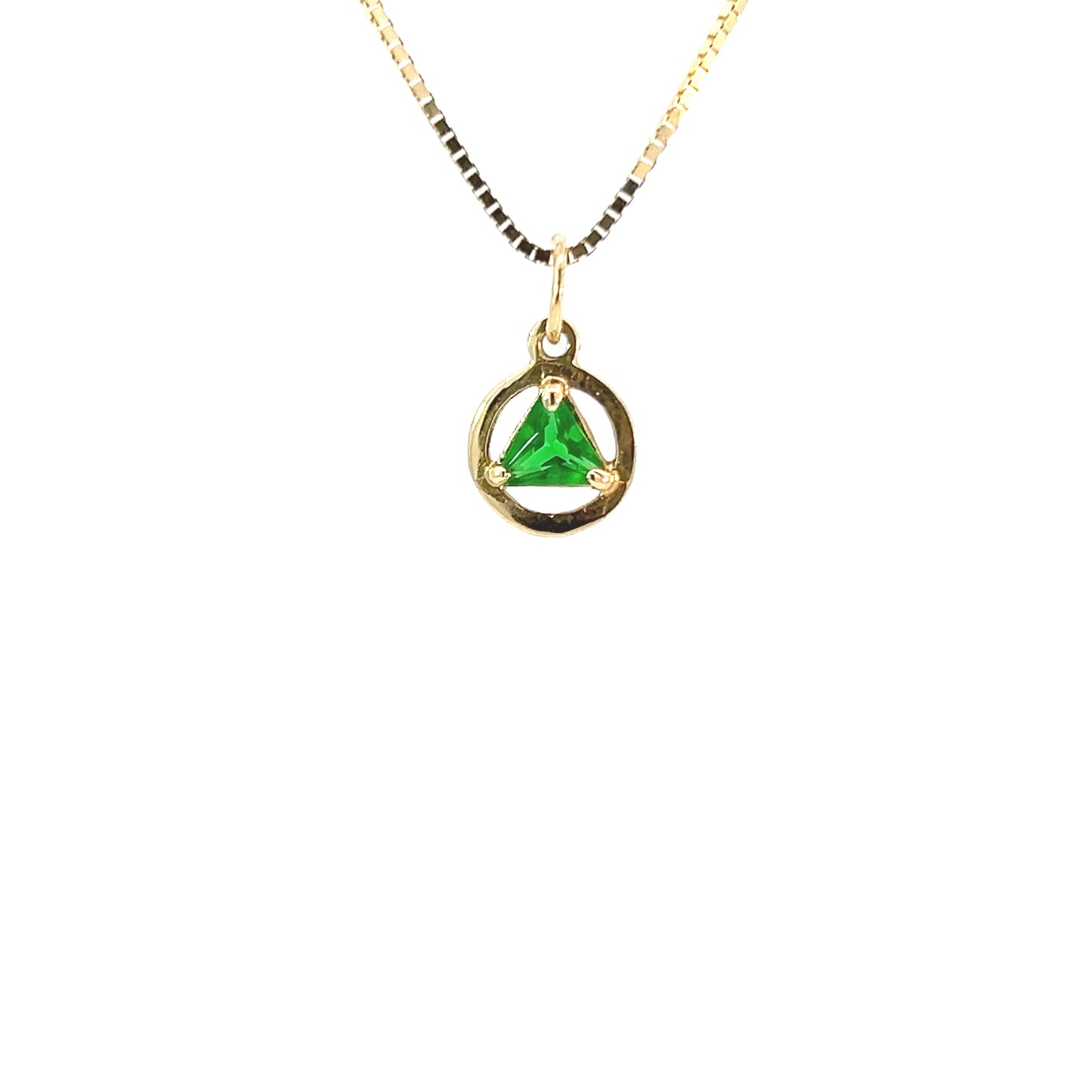 14k Gold AA Pendant – Small Circle with 5mm Triangle CZ Birthstone, 0.8g, 12 Colors Available, Pendant Only